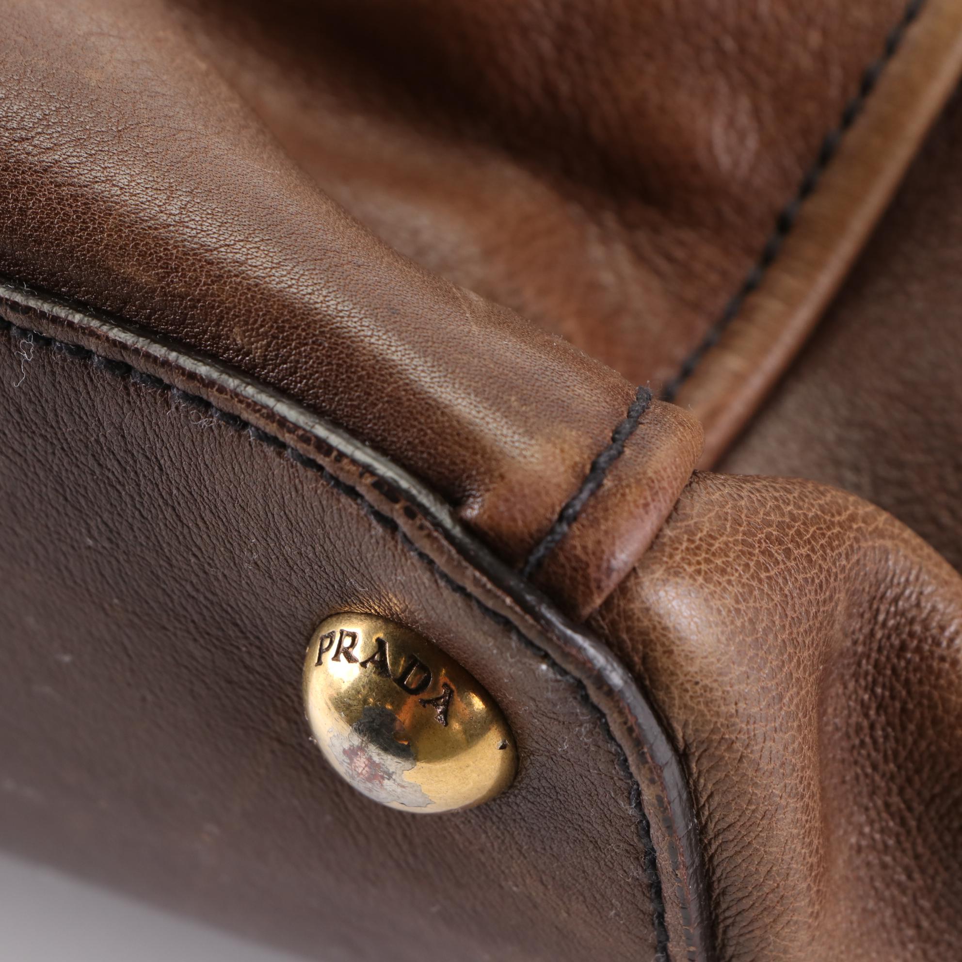 Prada Large Two-Way Shoulder Bag in Brown Leather