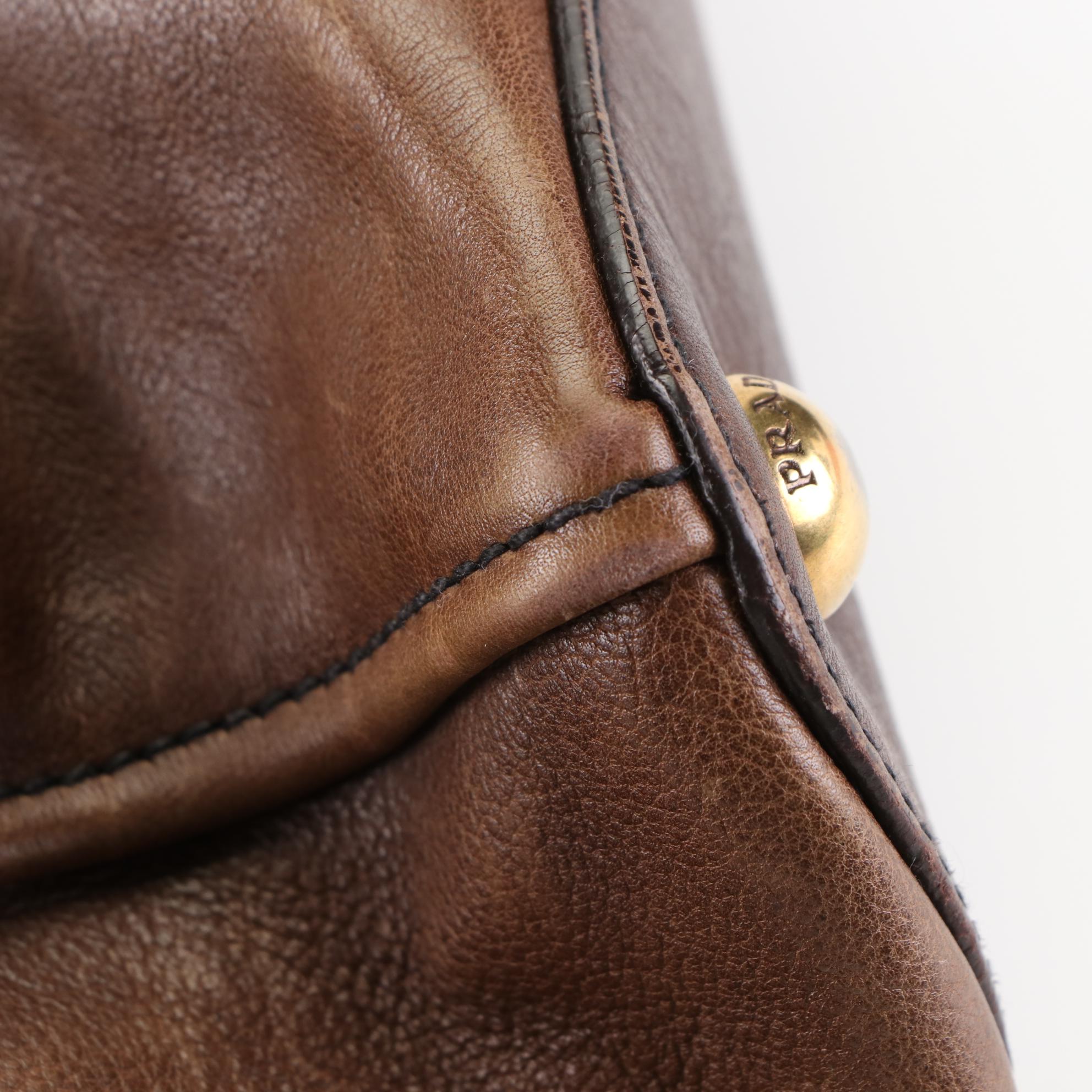 Prada Large Two-Way Shoulder Bag in Brown Leather