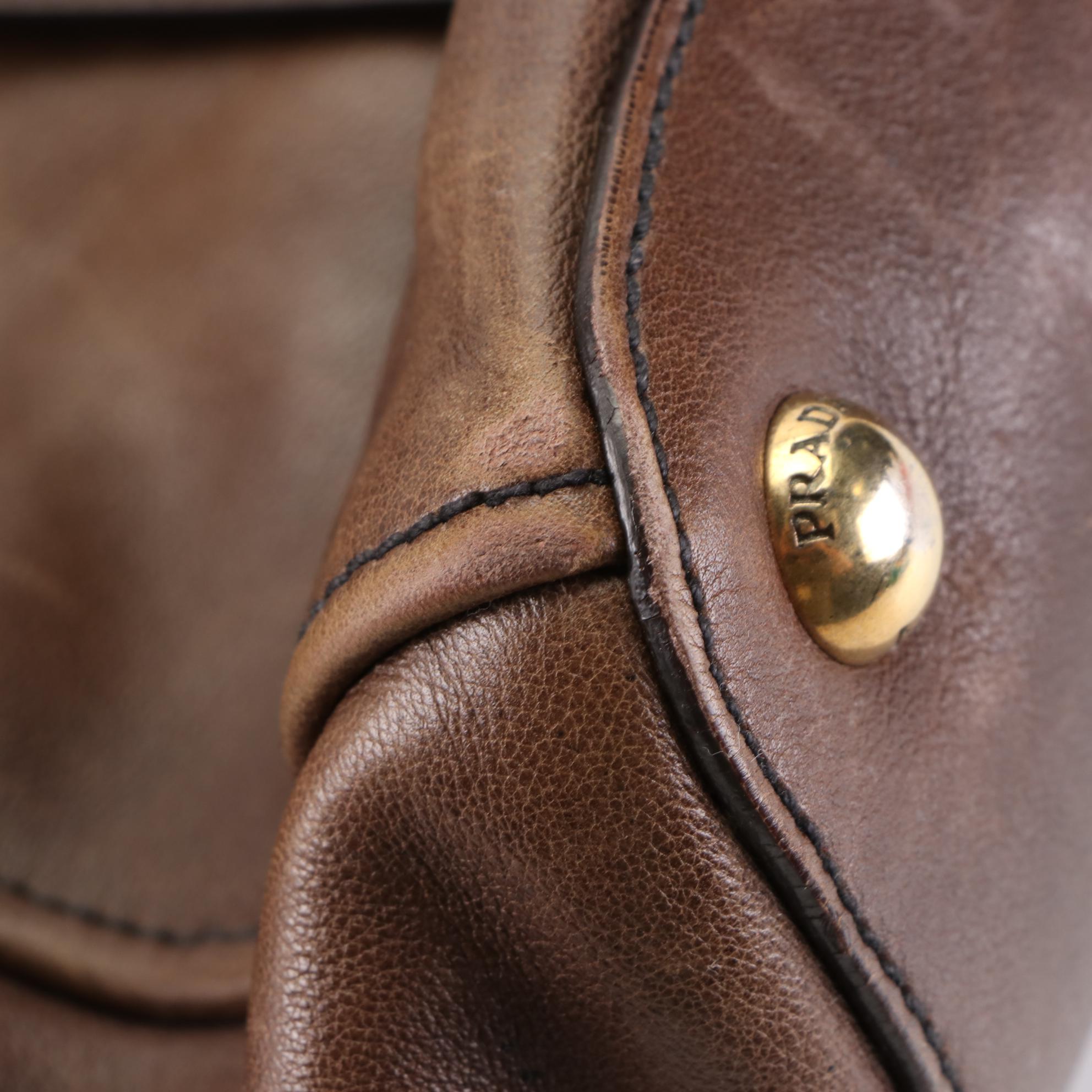 Prada Large Two-Way Shoulder Bag in Brown Leather