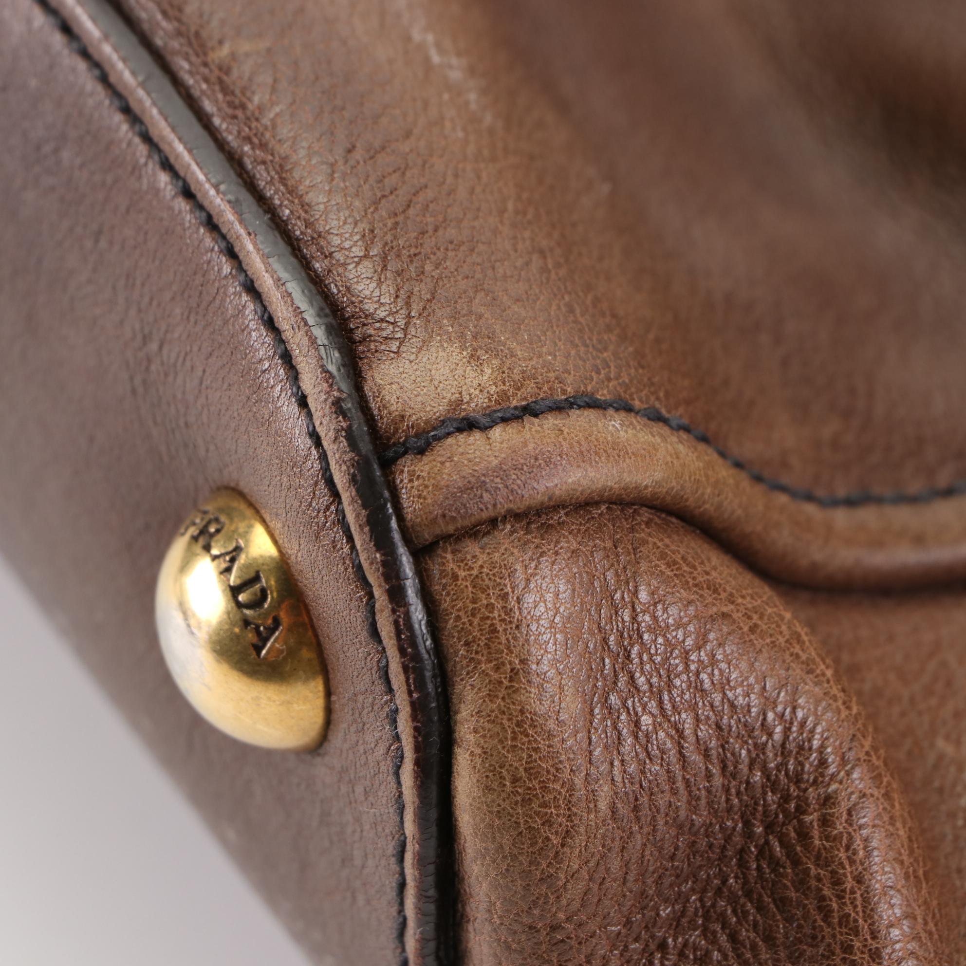 Prada Large Two-Way Shoulder Bag in Brown Leather