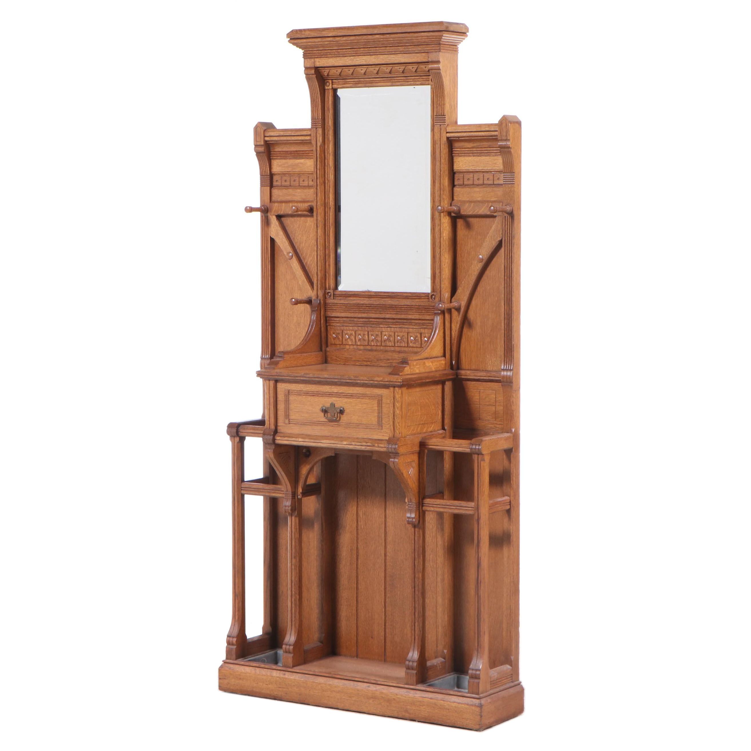 Late Victorian Carved Oak Hall Stand, circa 1900