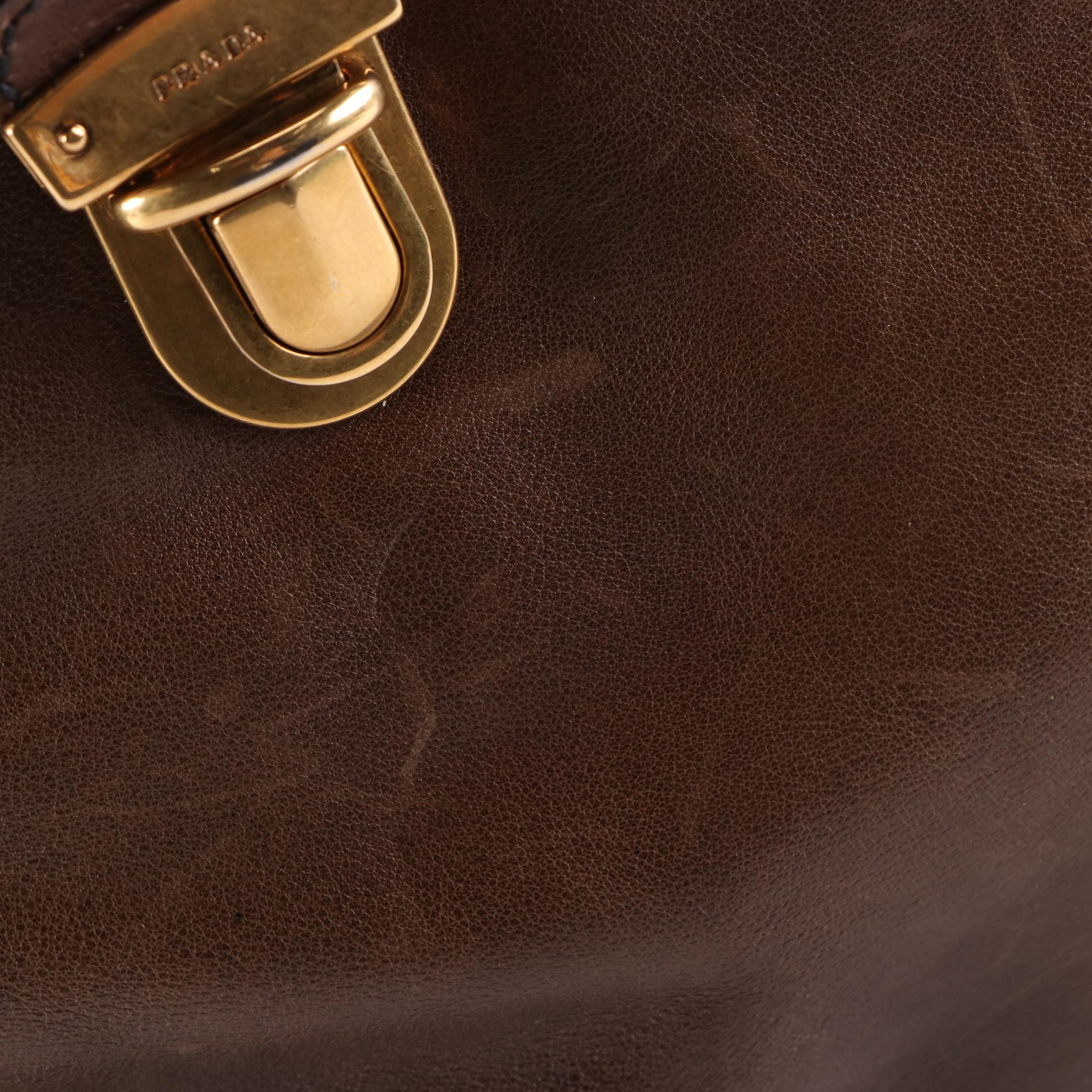 Prada Large Two-Way Shoulder Bag in Brown Leather