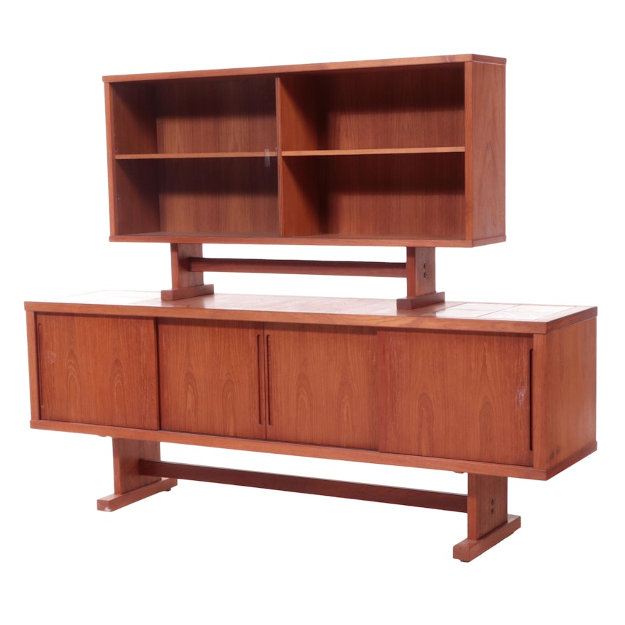 Modernist Teak and Ceramic Tile Hutch-Top Credenza, Mid to Late 20th Century