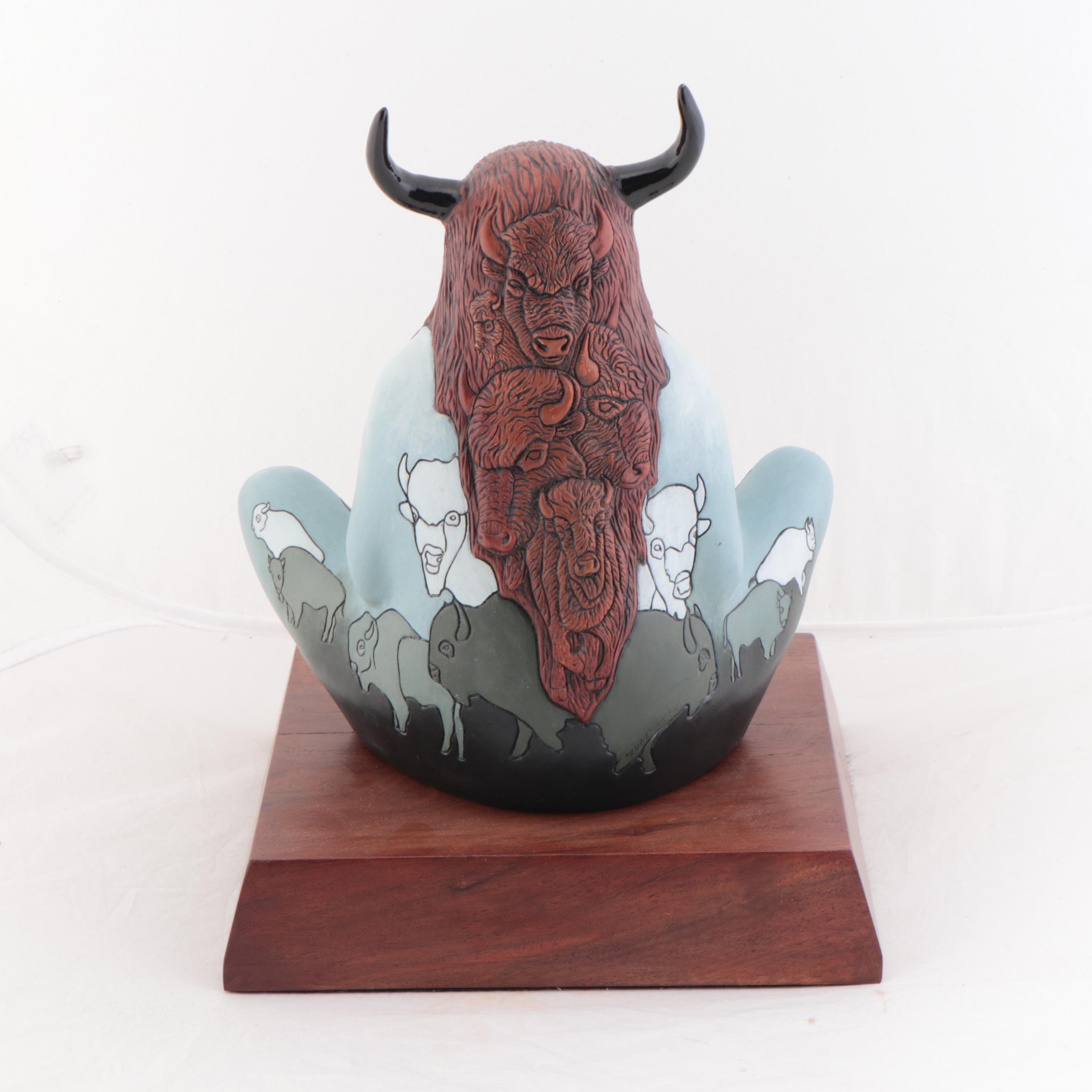 Kathryn Yauney Hand-Painted Ceramic Sculpture "Screaming Bull," 2005