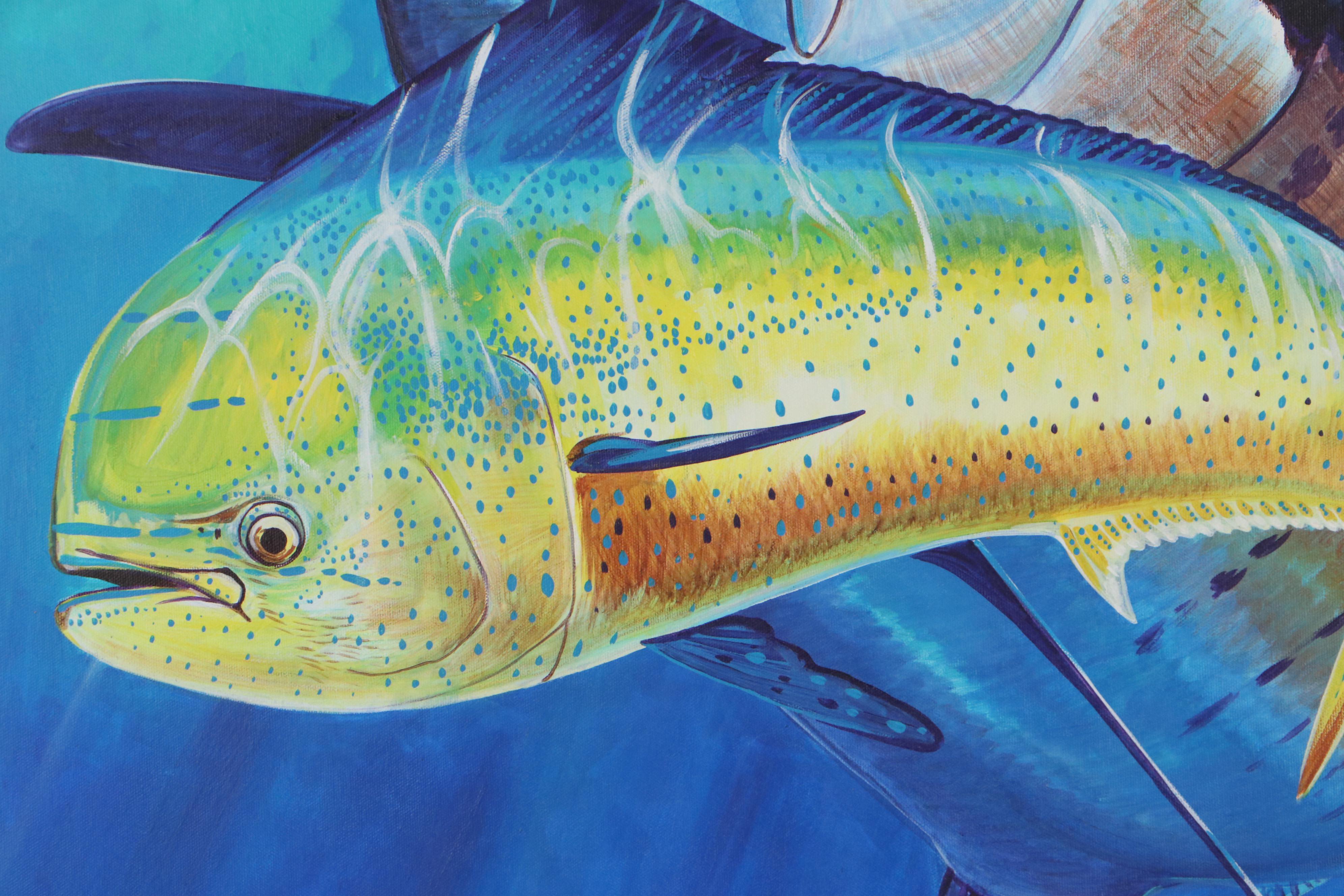 Guy Harvey Large-Scale Acrylic Painting of Swordfish and Mahi-Mahi, 2007