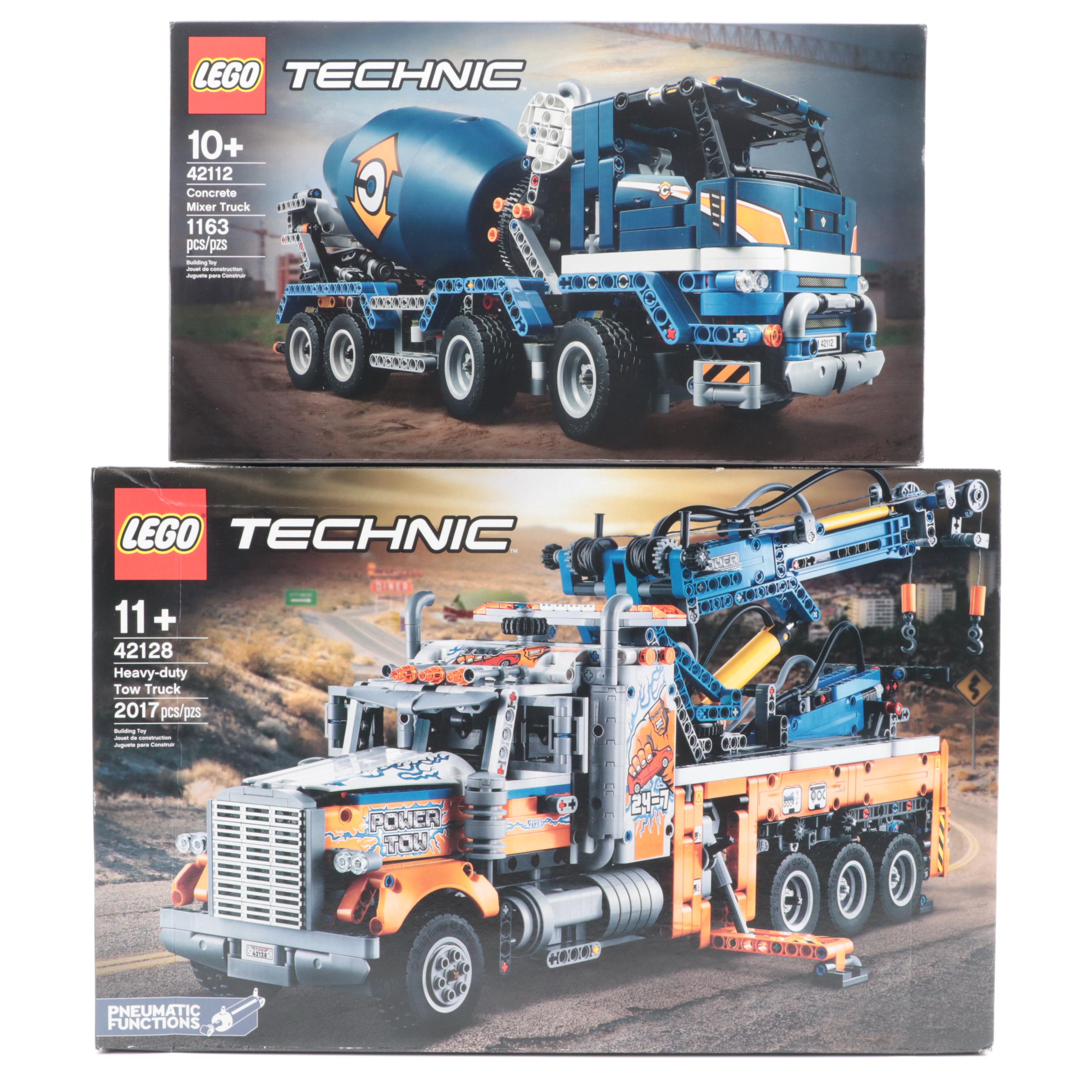 LEGO Technic Heavy-Duty Tow Truck and Concrete Mixer Truck Toy Sets
