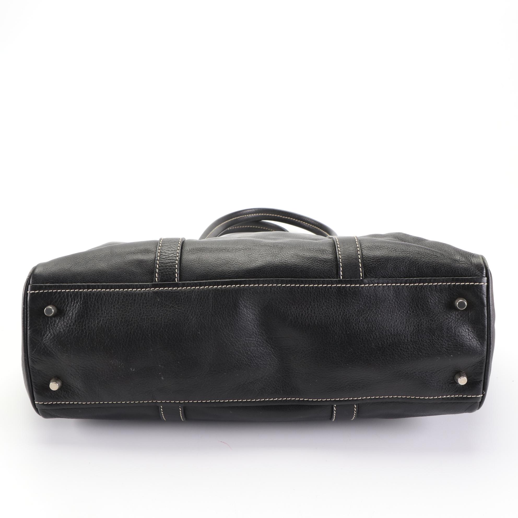 Prada Shoulder Tote in Black Leather with Contrast Stitching