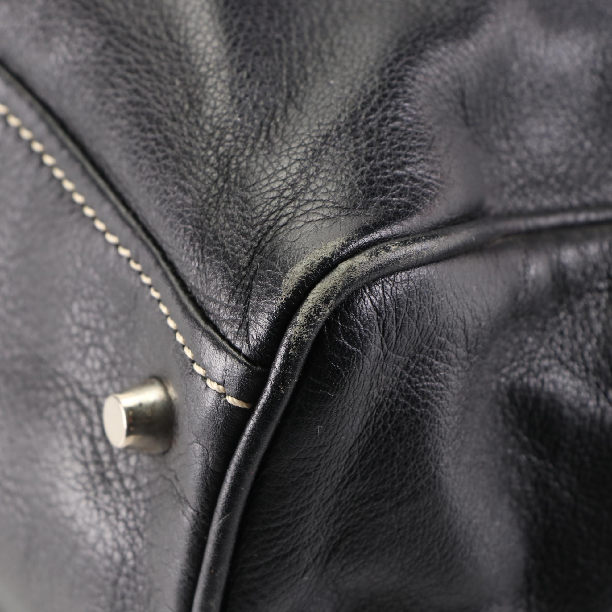 Prada Shoulder Tote in Black Leather with Contrast Stitching