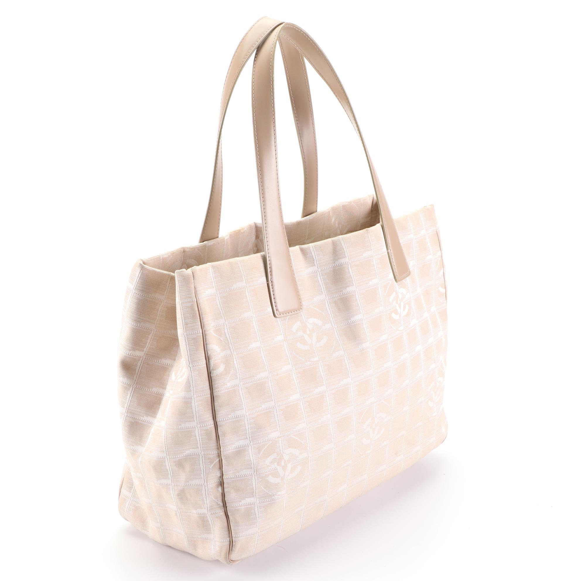 Chanel Travel Line Tote Bag in Beige Jacquard Canvas and Leather