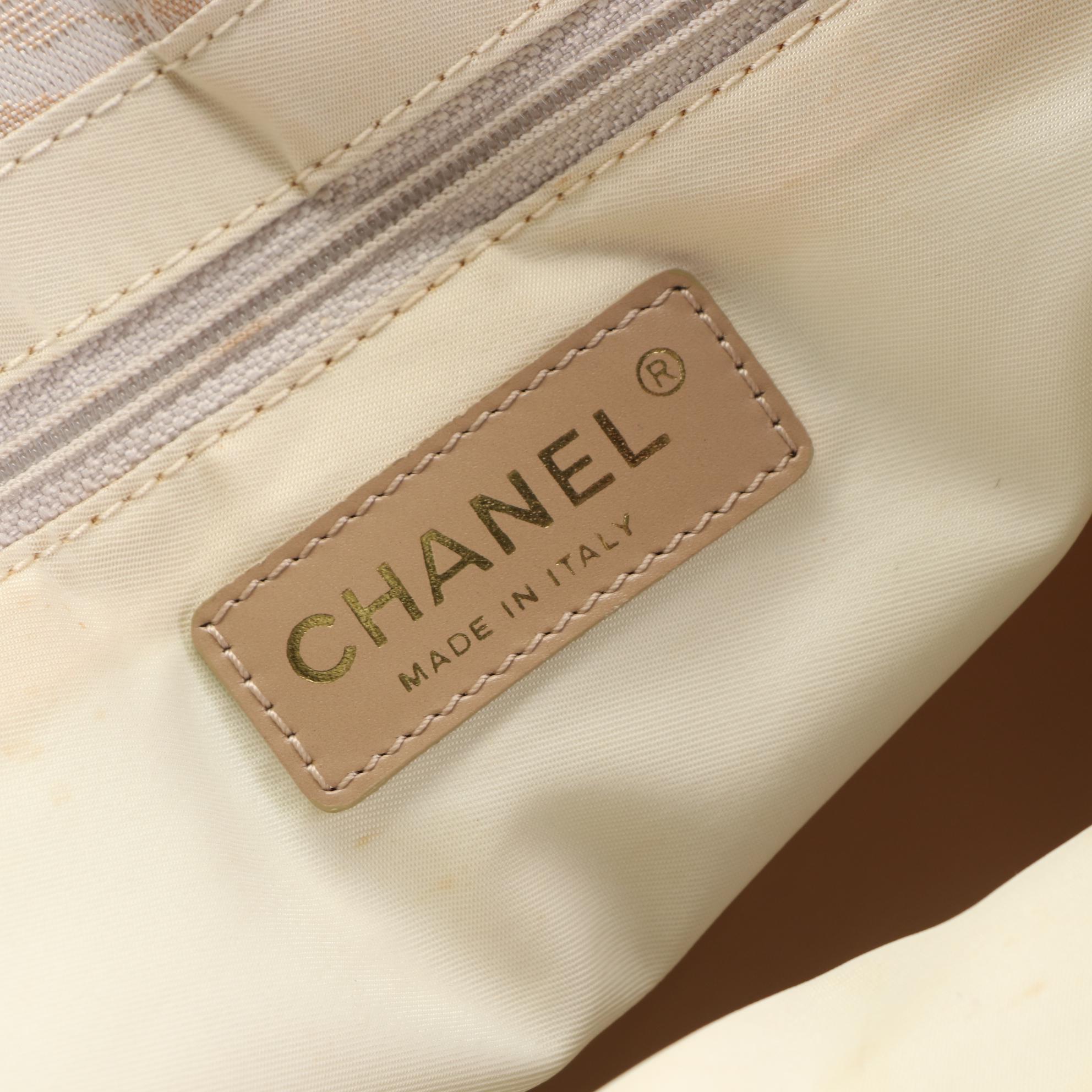 Chanel Travel Line Tote Bag in Beige Jacquard Canvas and Leather