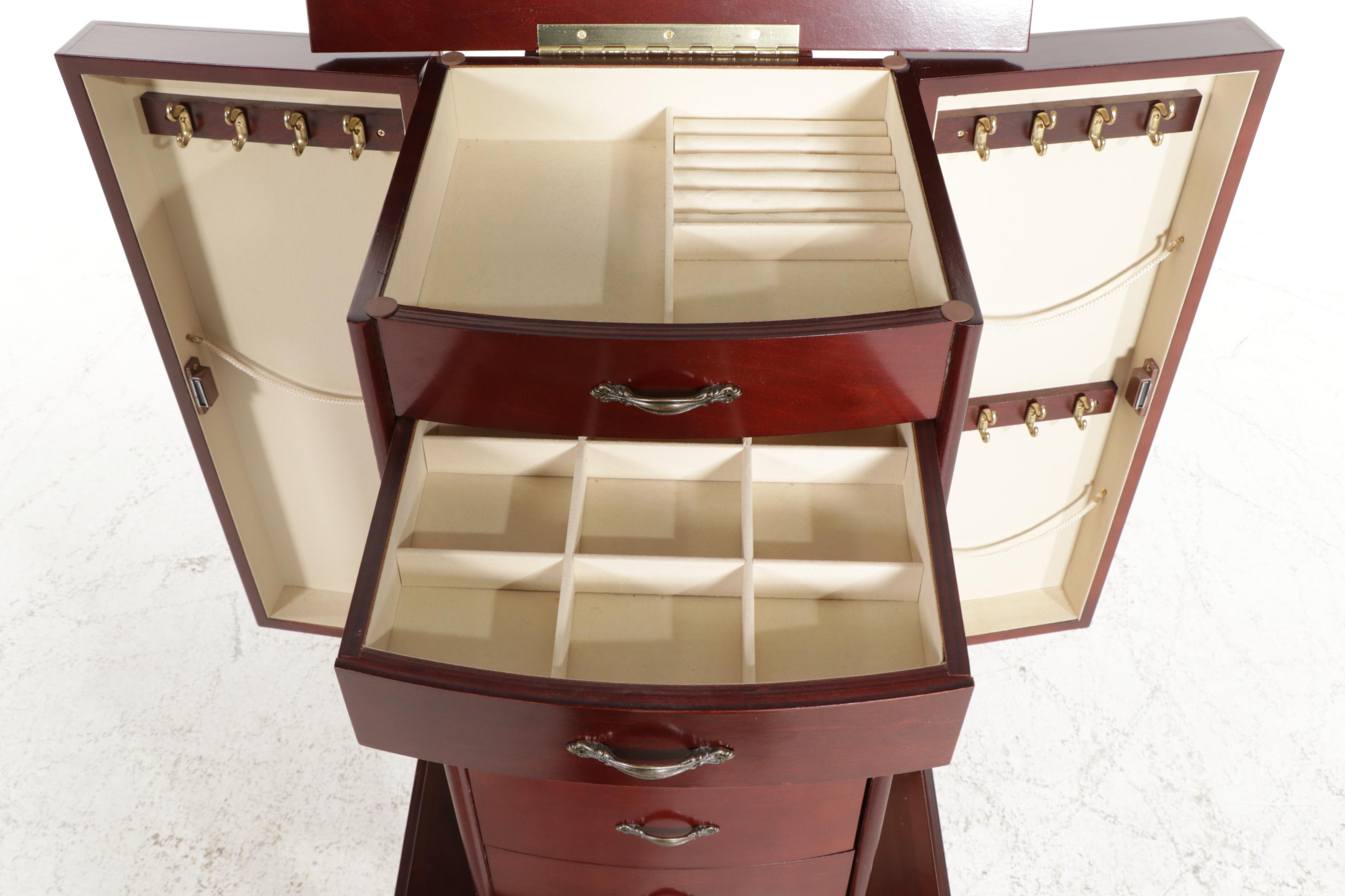 Queen Anne Style Cherry Jewelry Armoire