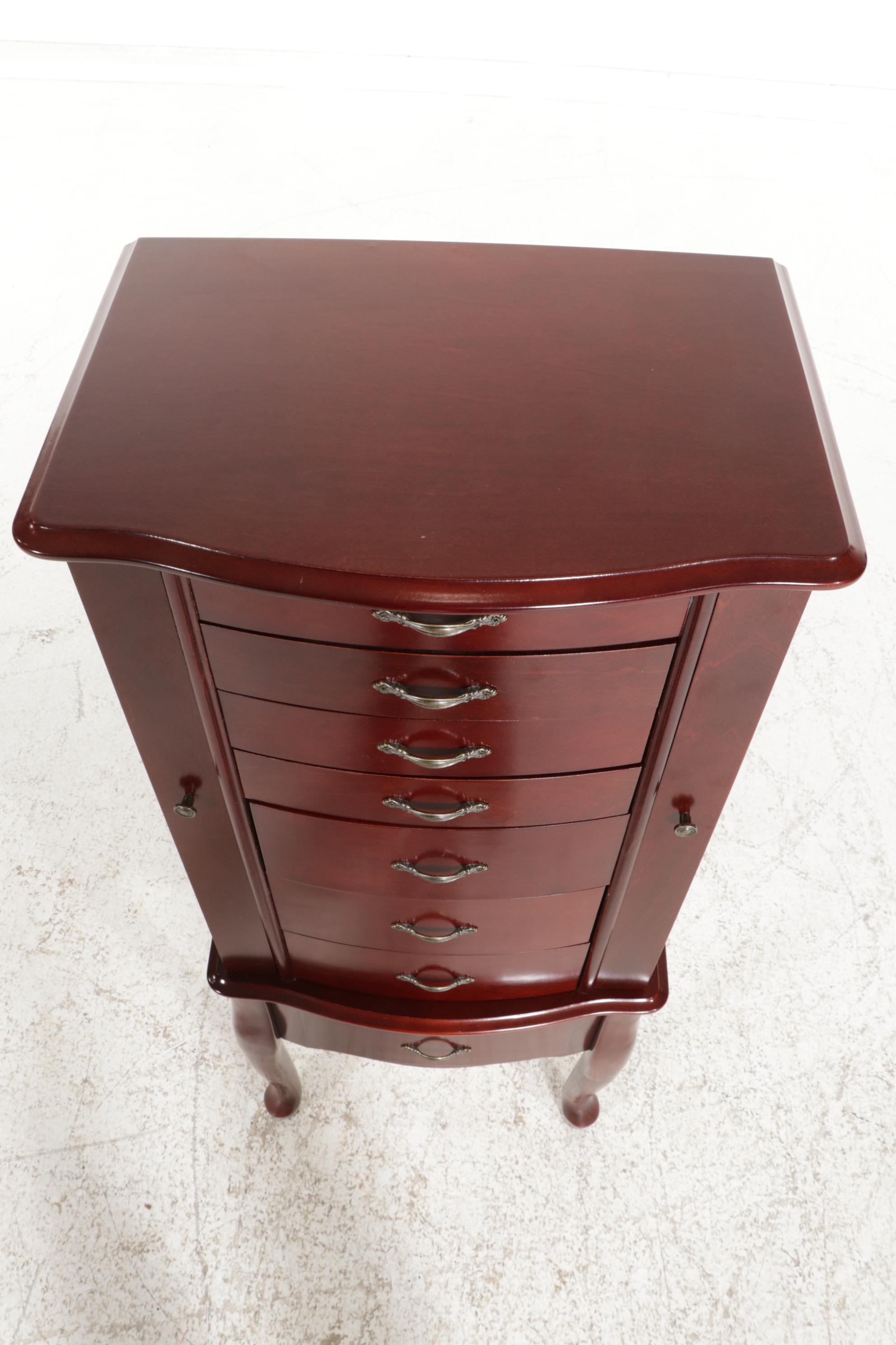 Queen Anne Style Cherry Jewelry Armoire