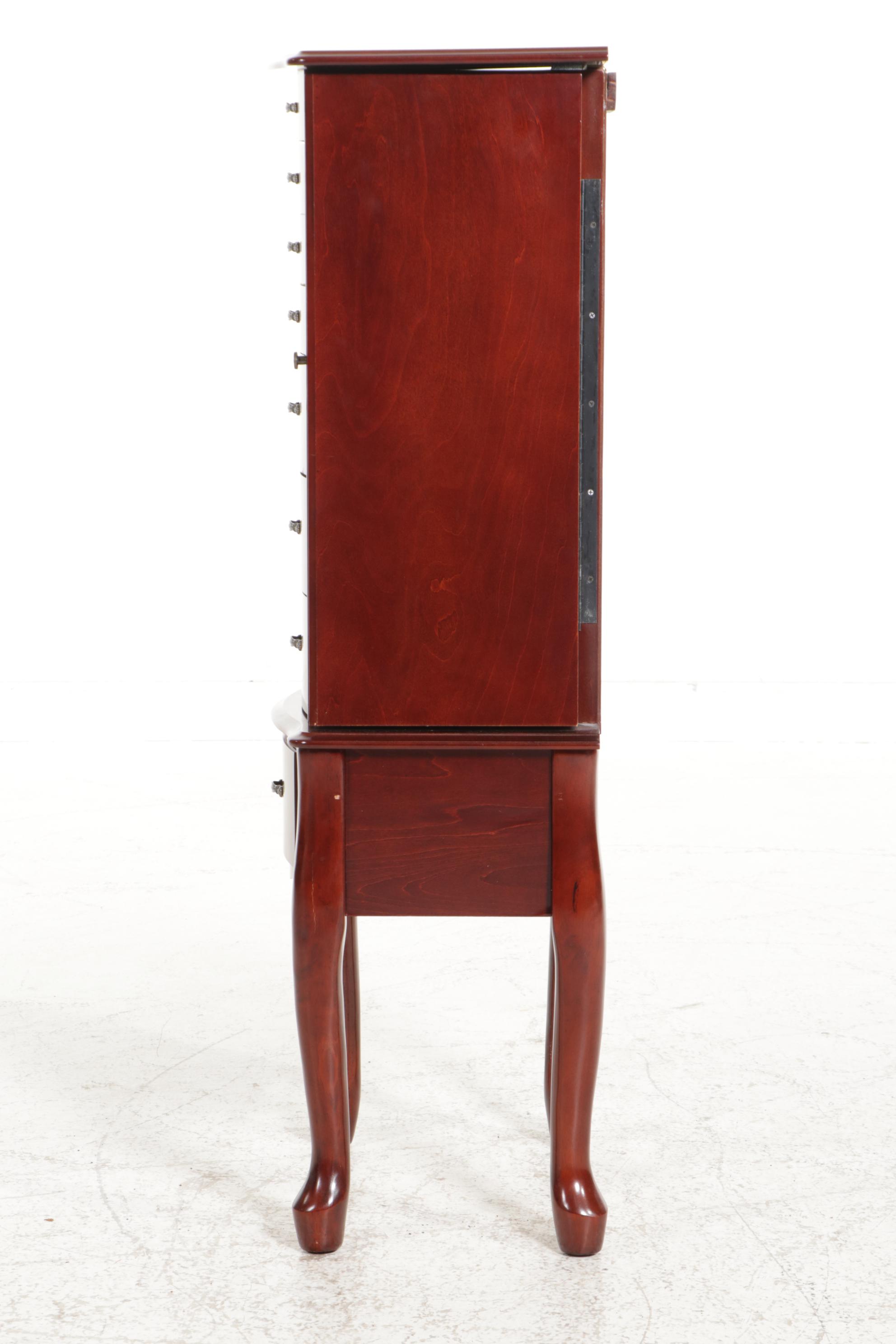 Queen Anne Style Cherry Jewelry Armoire