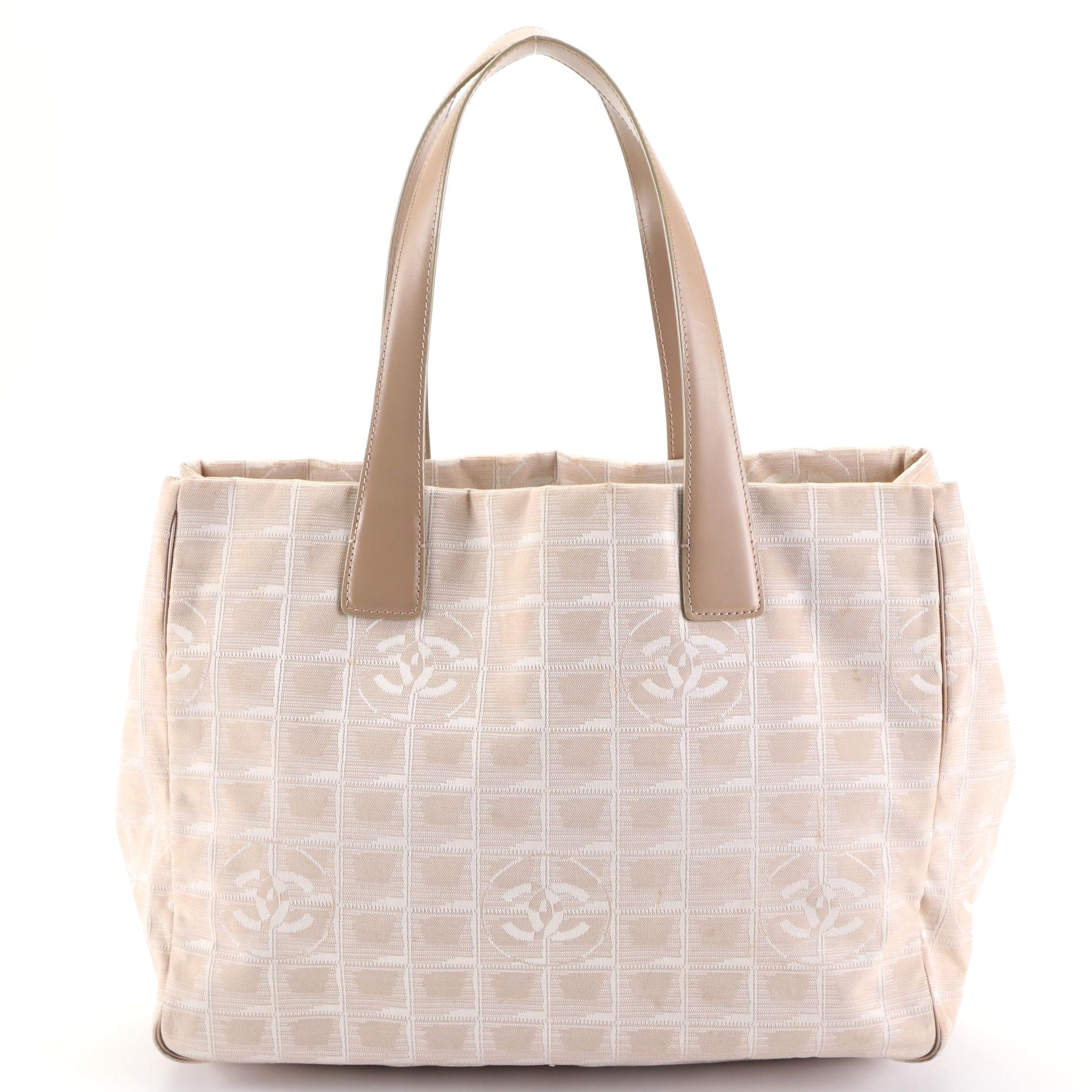 Chanel Travel Line Tote Bag in Beige Jacquard Canvas and Leather