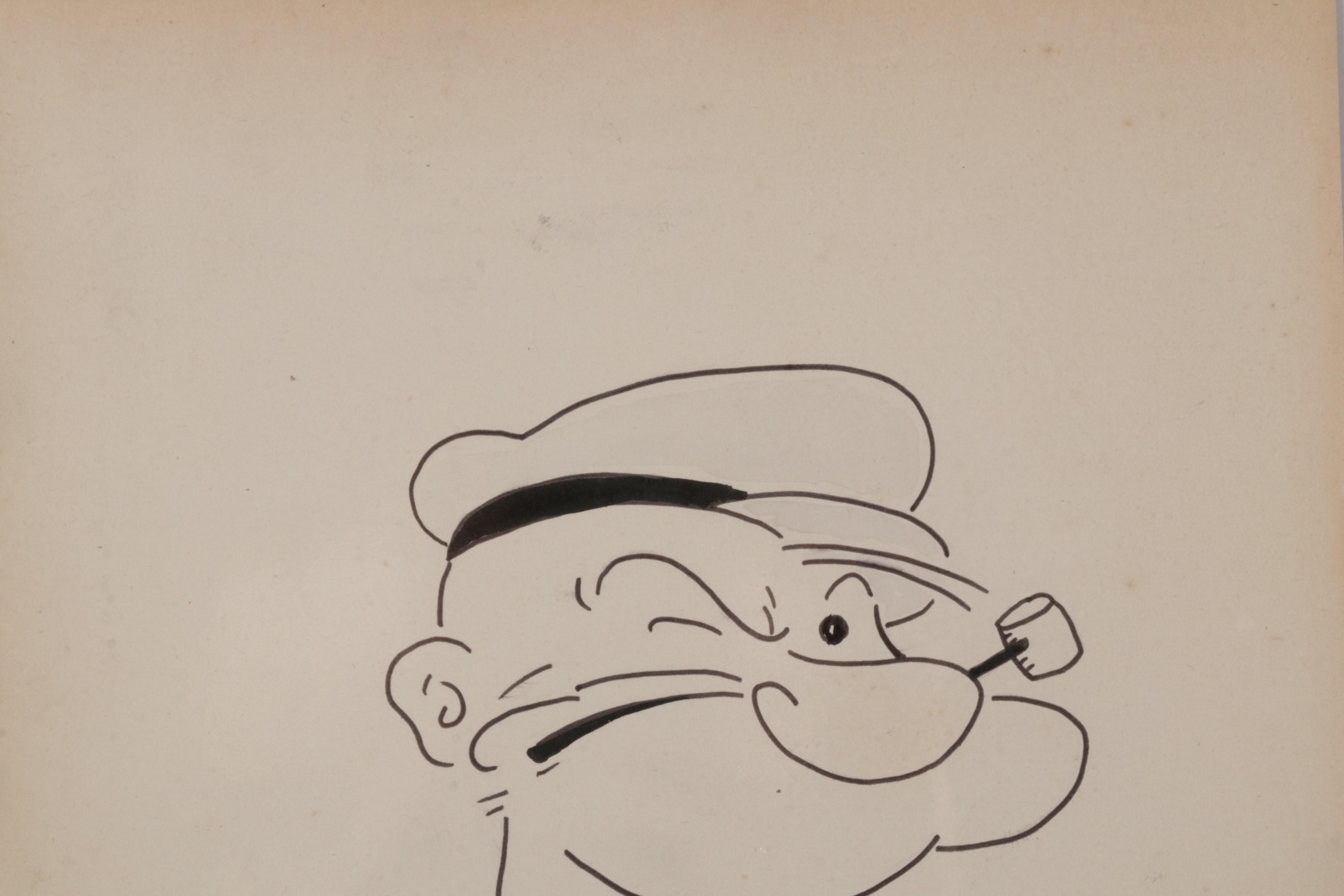 Elzie Crisler Segar Ink Drawing of Popeye Sketch, Early-Mid 20th Century