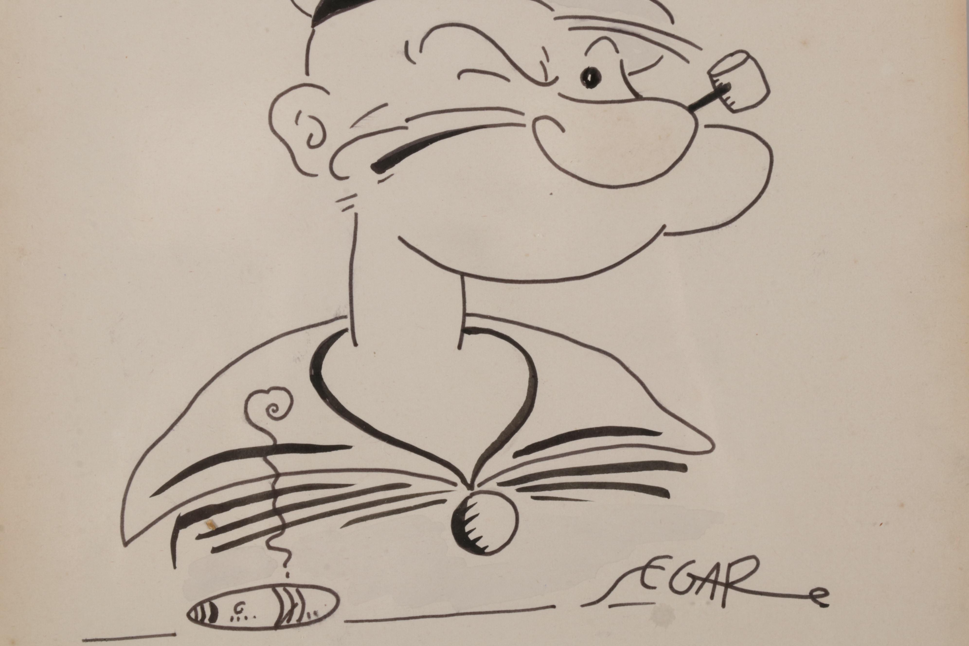 Elzie Crisler Segar Ink Drawing of Popeye Sketch, Early-Mid 20th Century