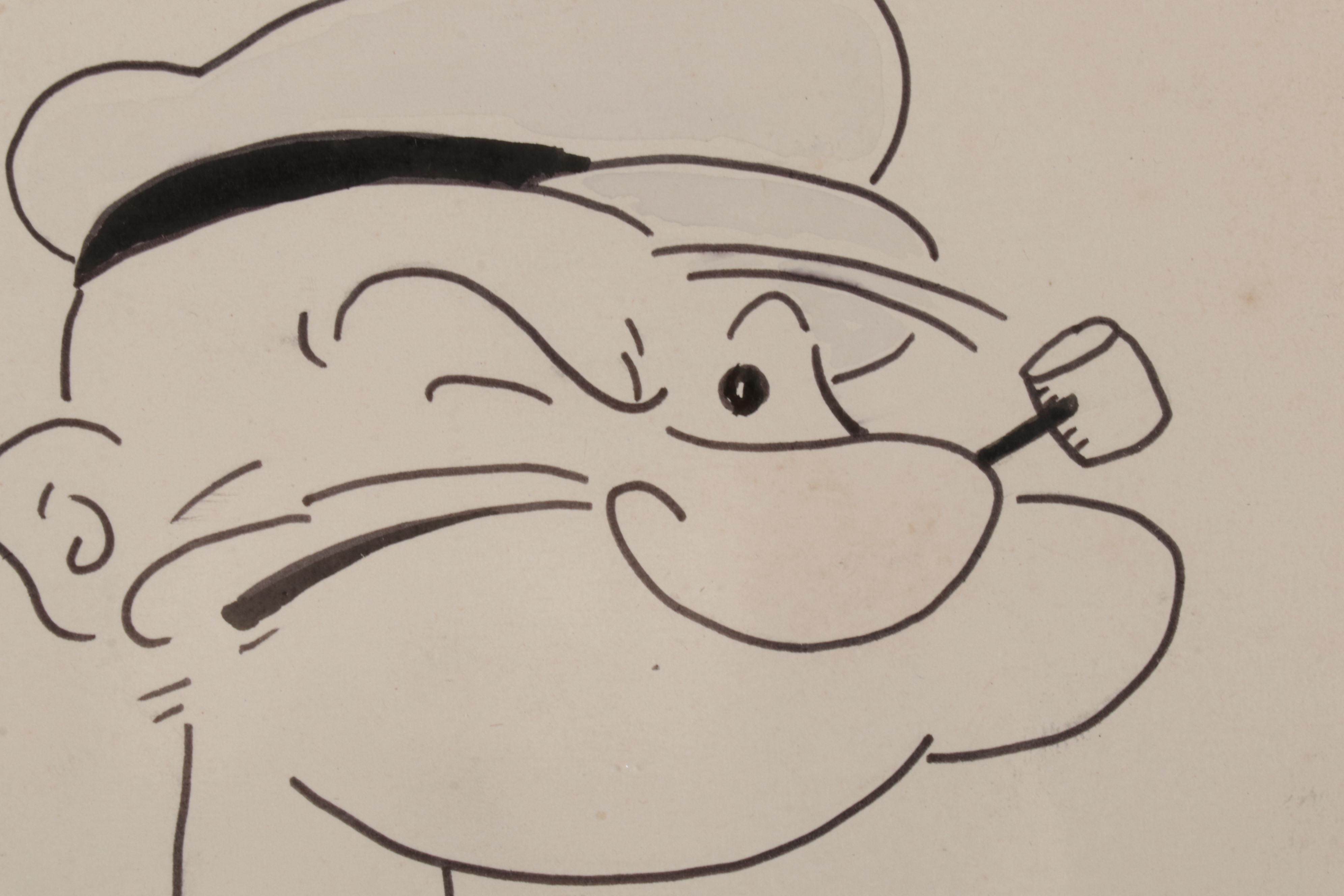 Elzie Crisler Segar Ink Drawing of Popeye Sketch, Early-Mid 20th Century