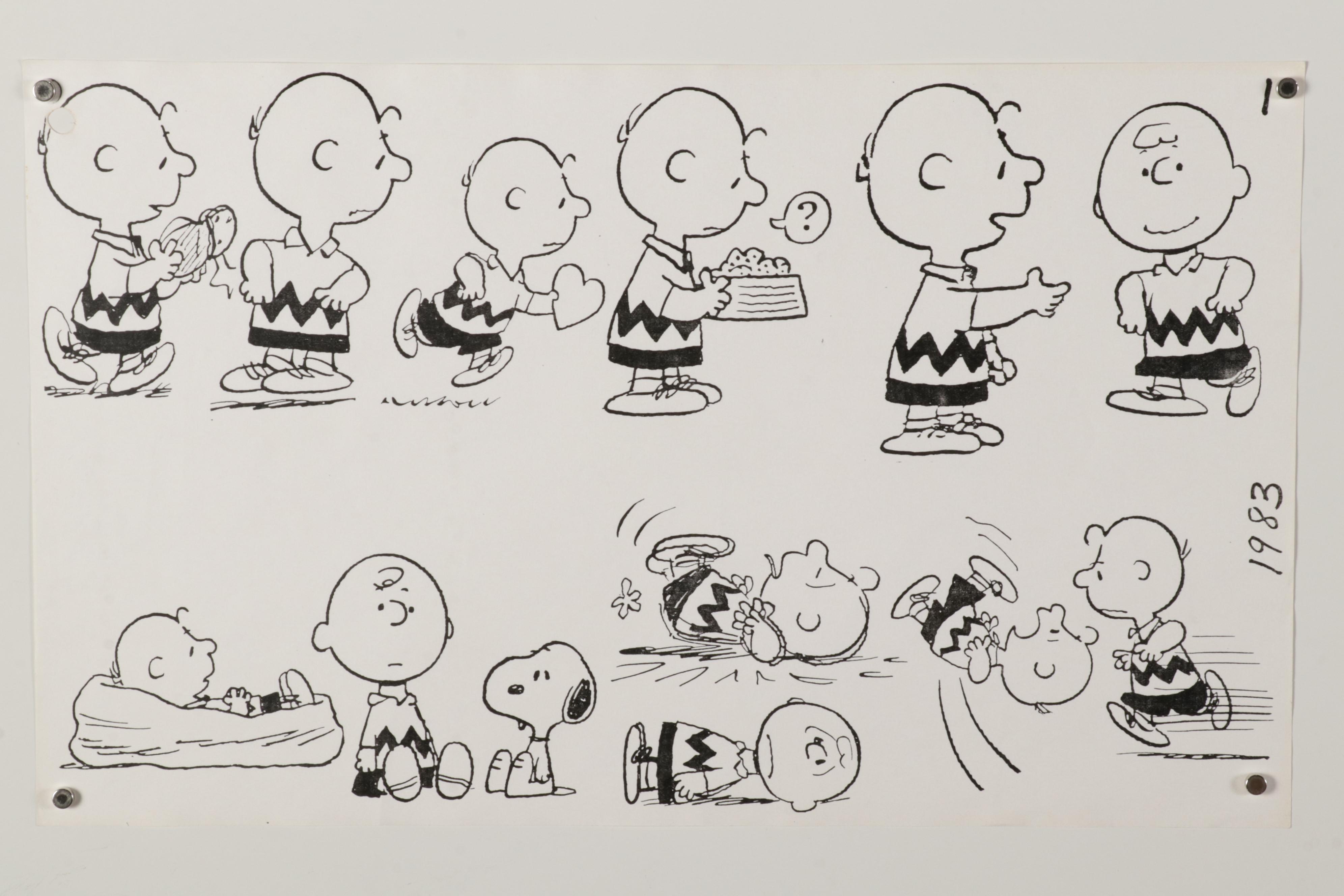 Character Model Sketches Lithographs After Walt Disney and Charles Schulz