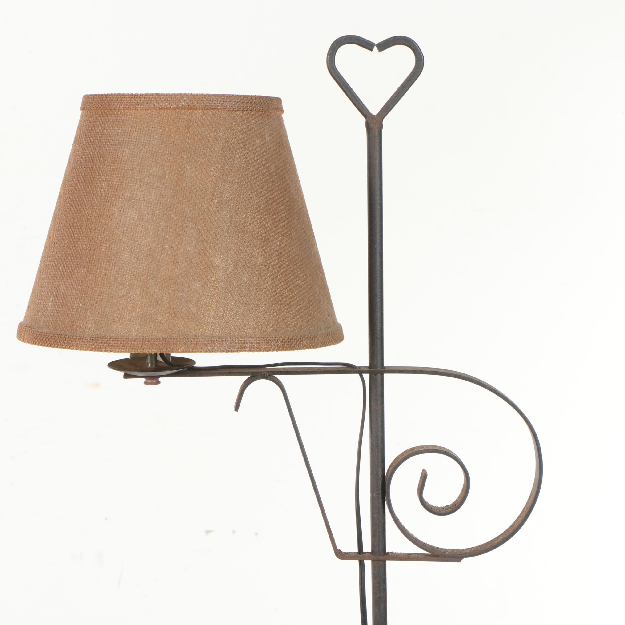 Two Colonial Style Wrought Iron Floor Lamps