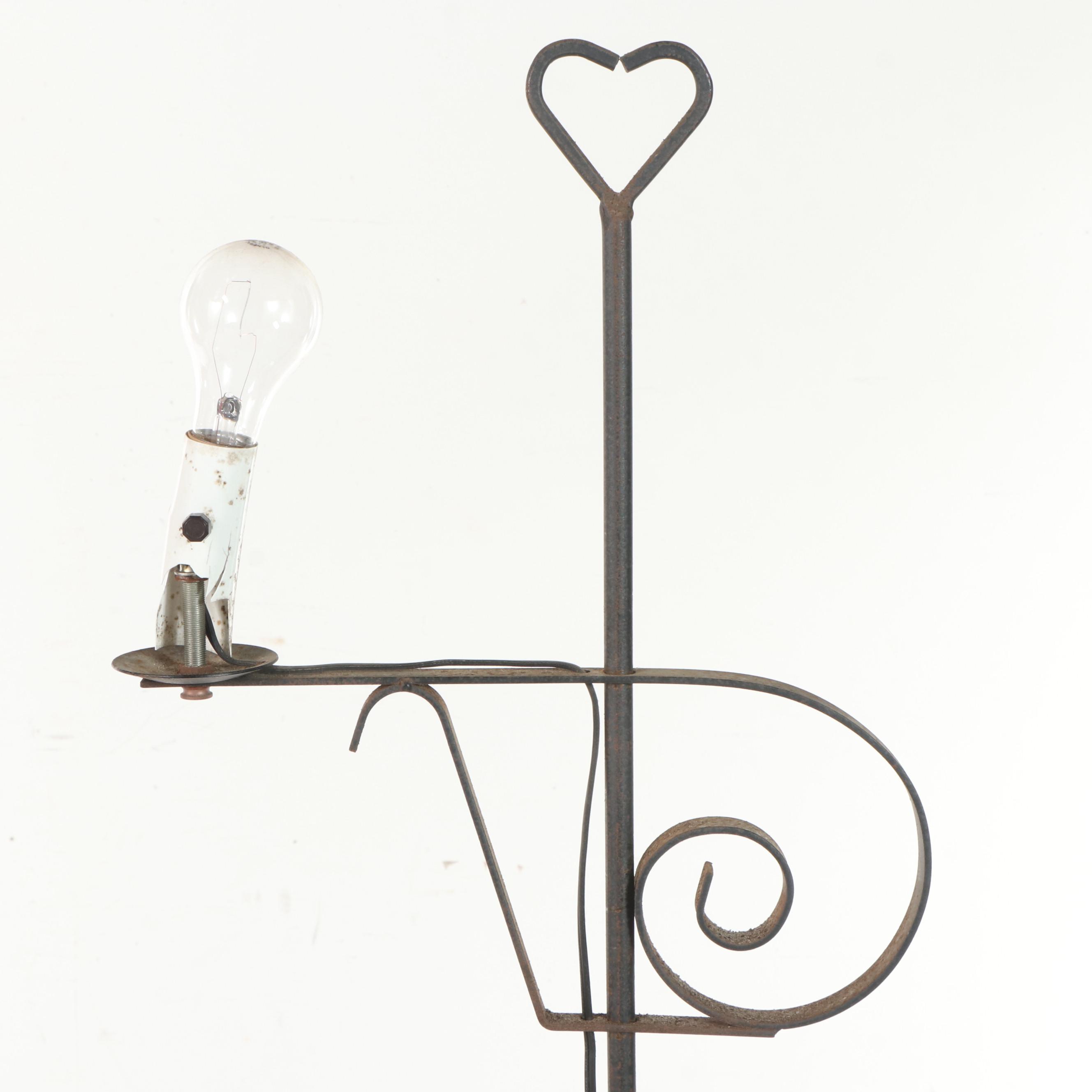 Two Colonial Style Wrought Iron Floor Lamps