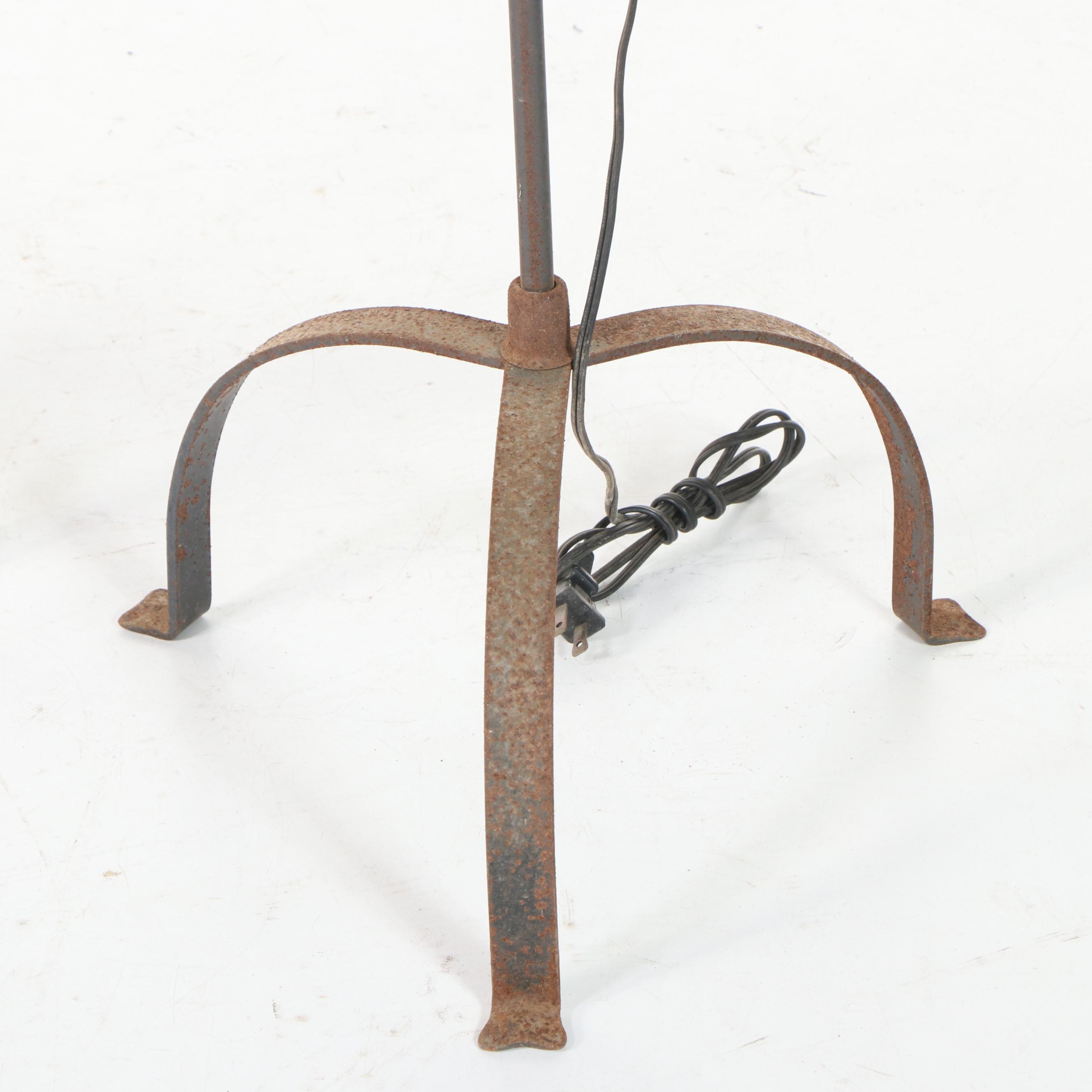Two Colonial Style Wrought Iron Floor Lamps
