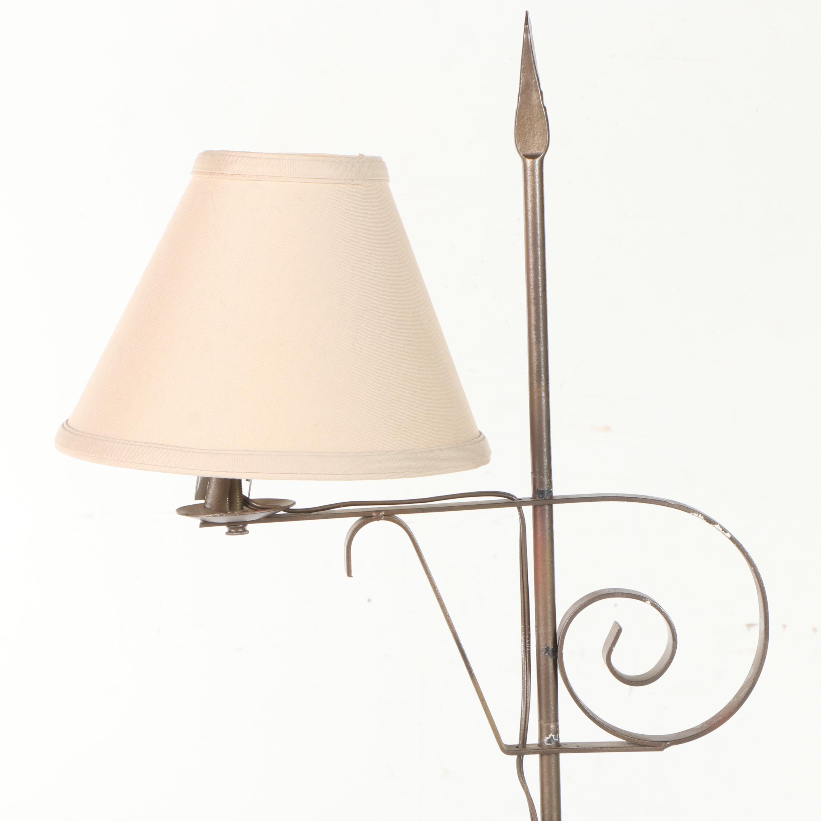 Two Colonial Style Wrought Iron Floor Lamps