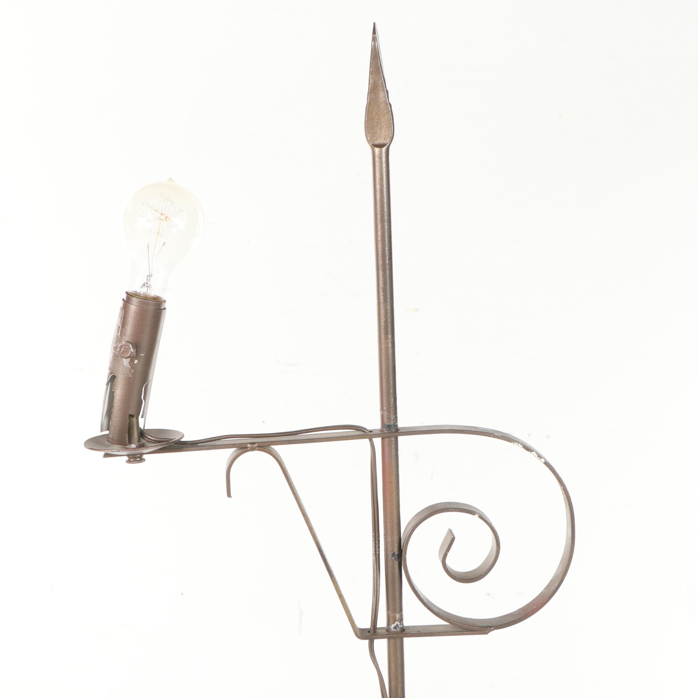 Two Colonial Style Wrought Iron Floor Lamps