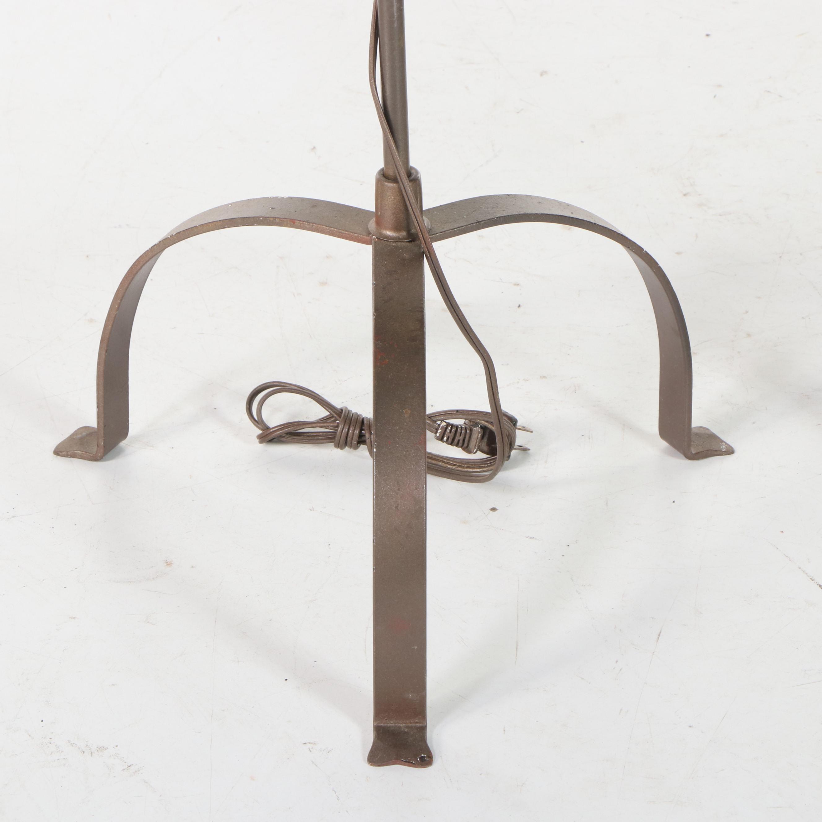 Two Colonial Style Wrought Iron Floor Lamps
