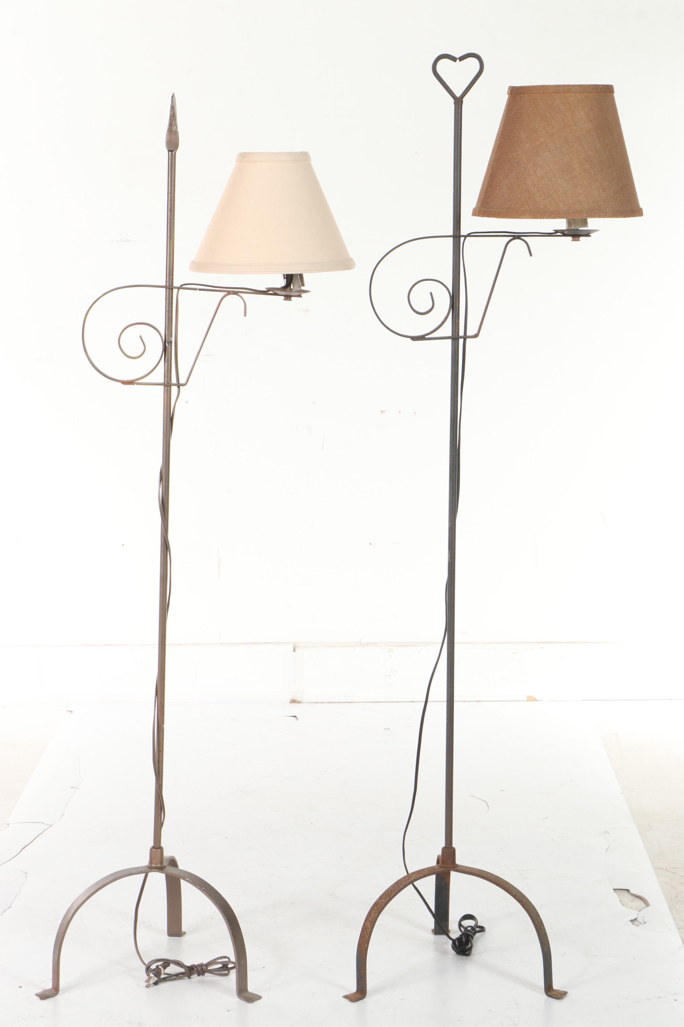 Two Colonial Style Wrought Iron Floor Lamps