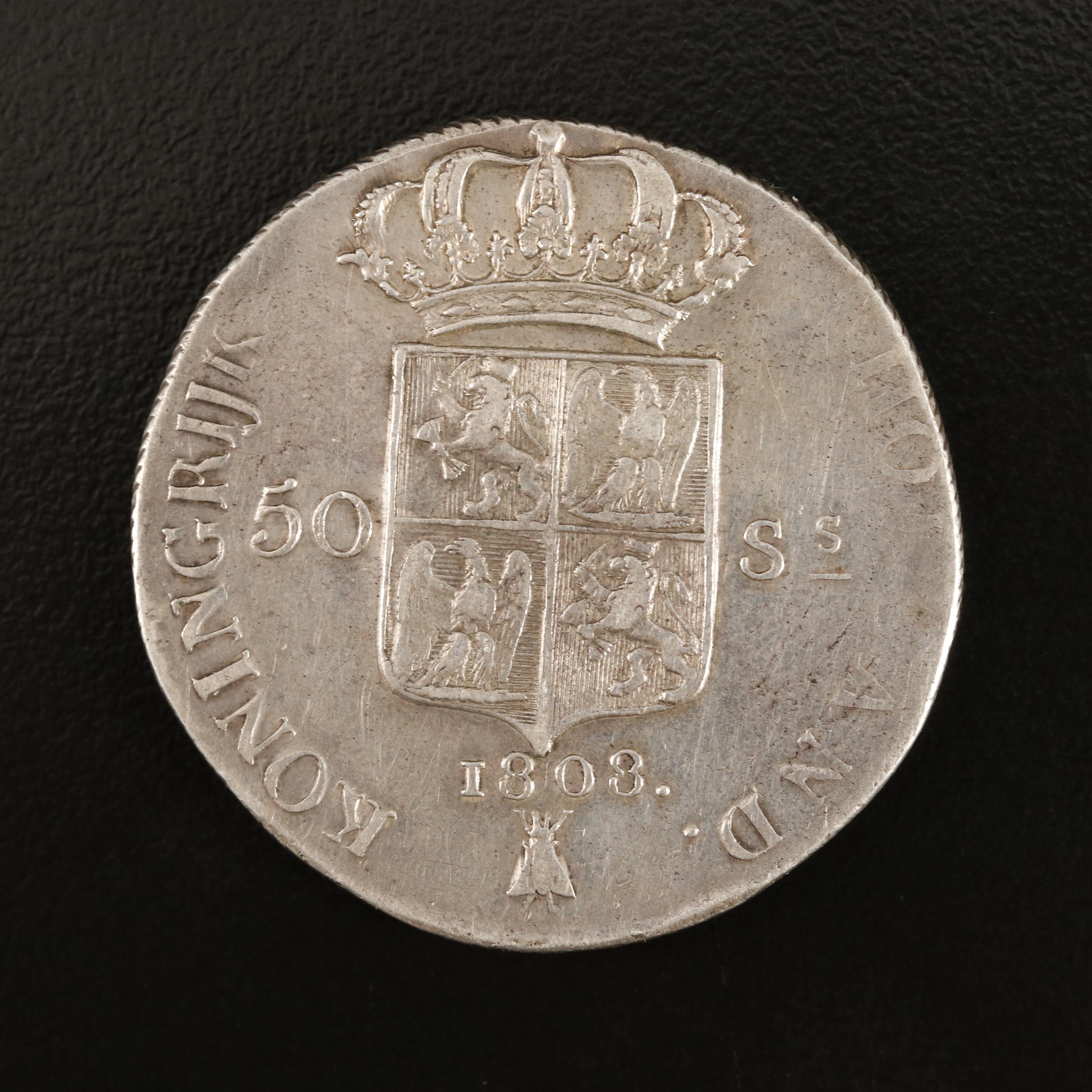 1808 Kingdom of Holland Fifty Stuivers Coin