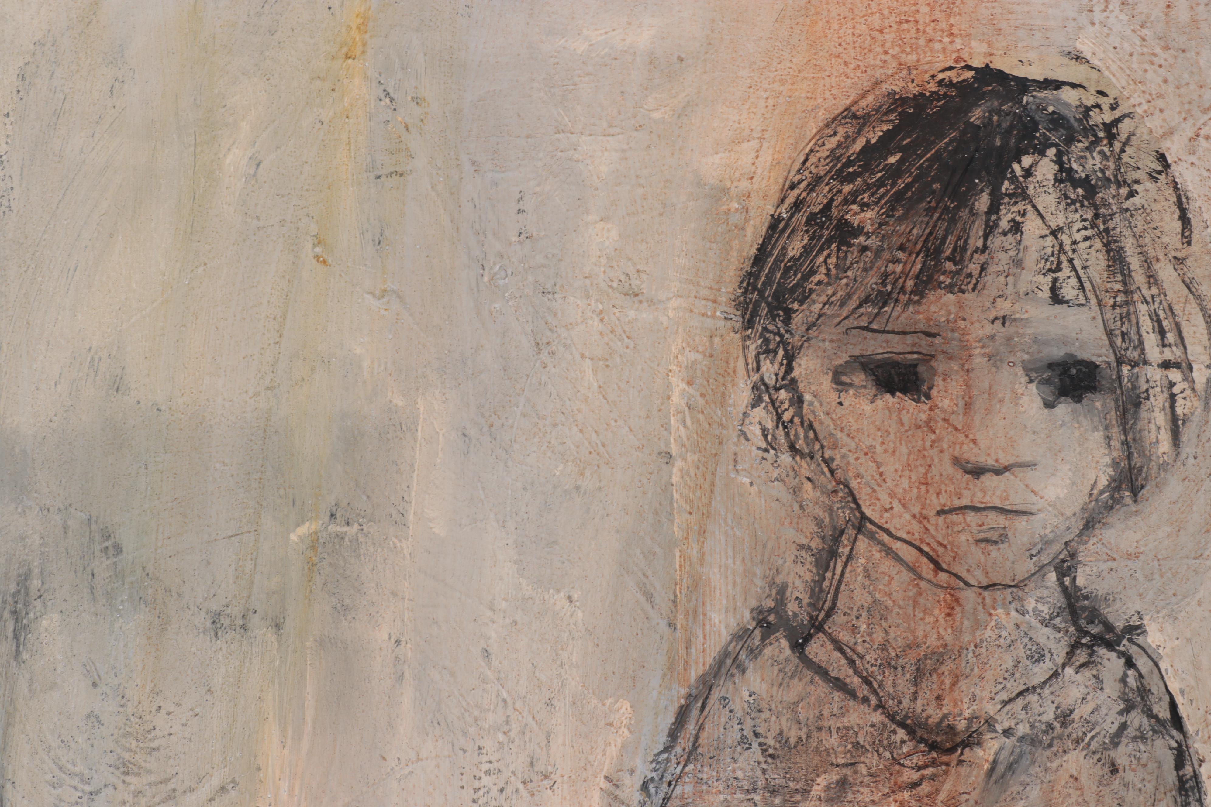 Gino Hollander Abstract Figural Mixed Media Painting, 1968