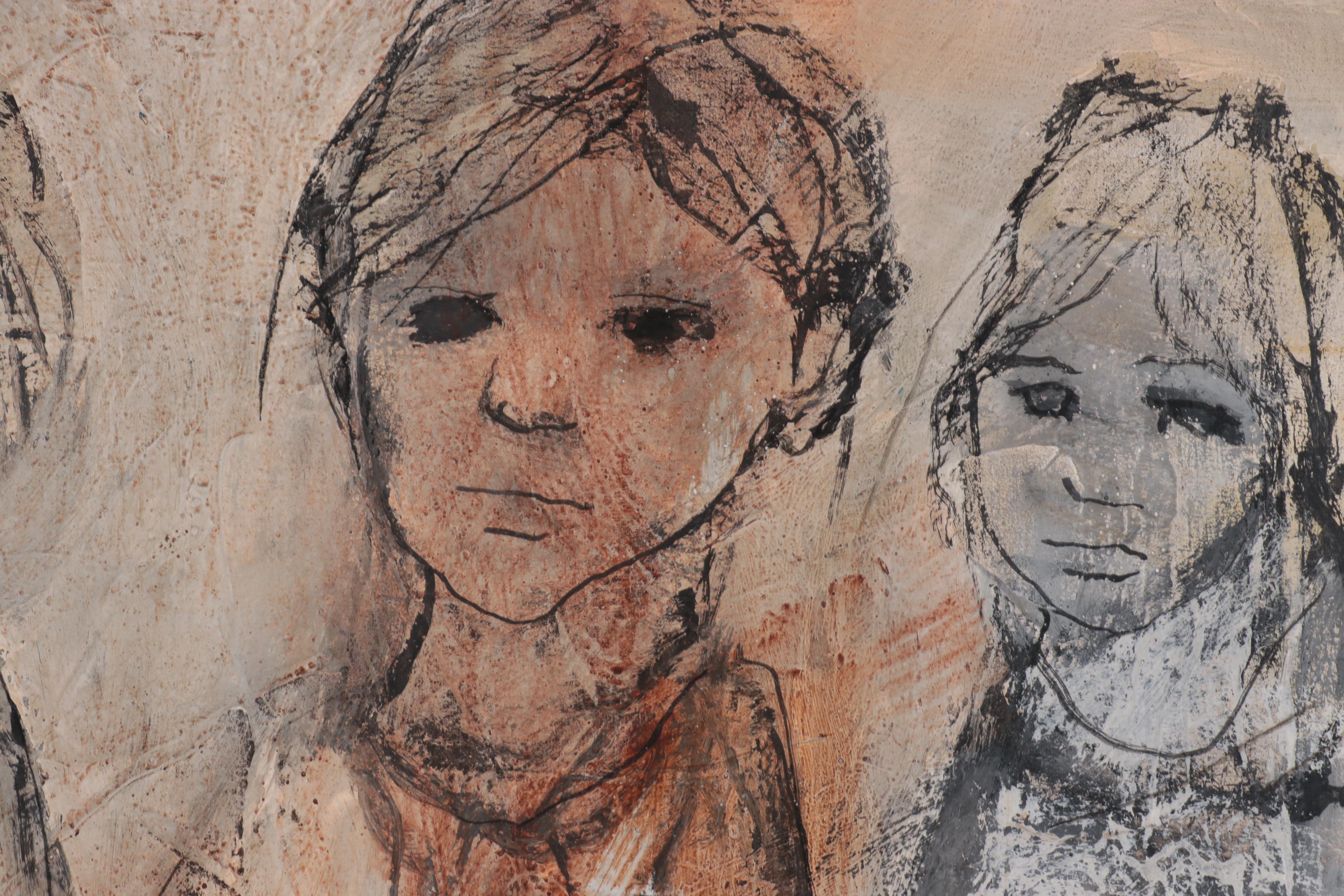 Gino Hollander Abstract Figural Mixed Media Painting, 1968