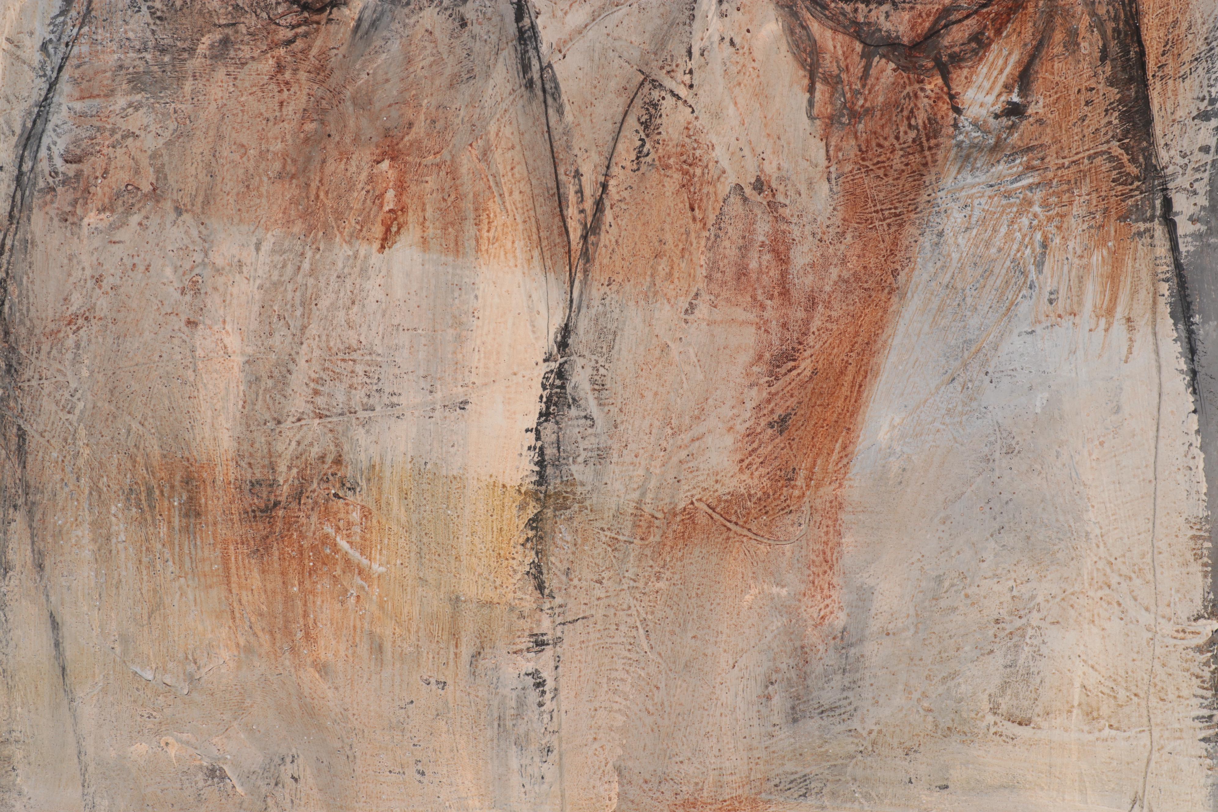 Gino Hollander Abstract Figural Mixed Media Painting, 1968