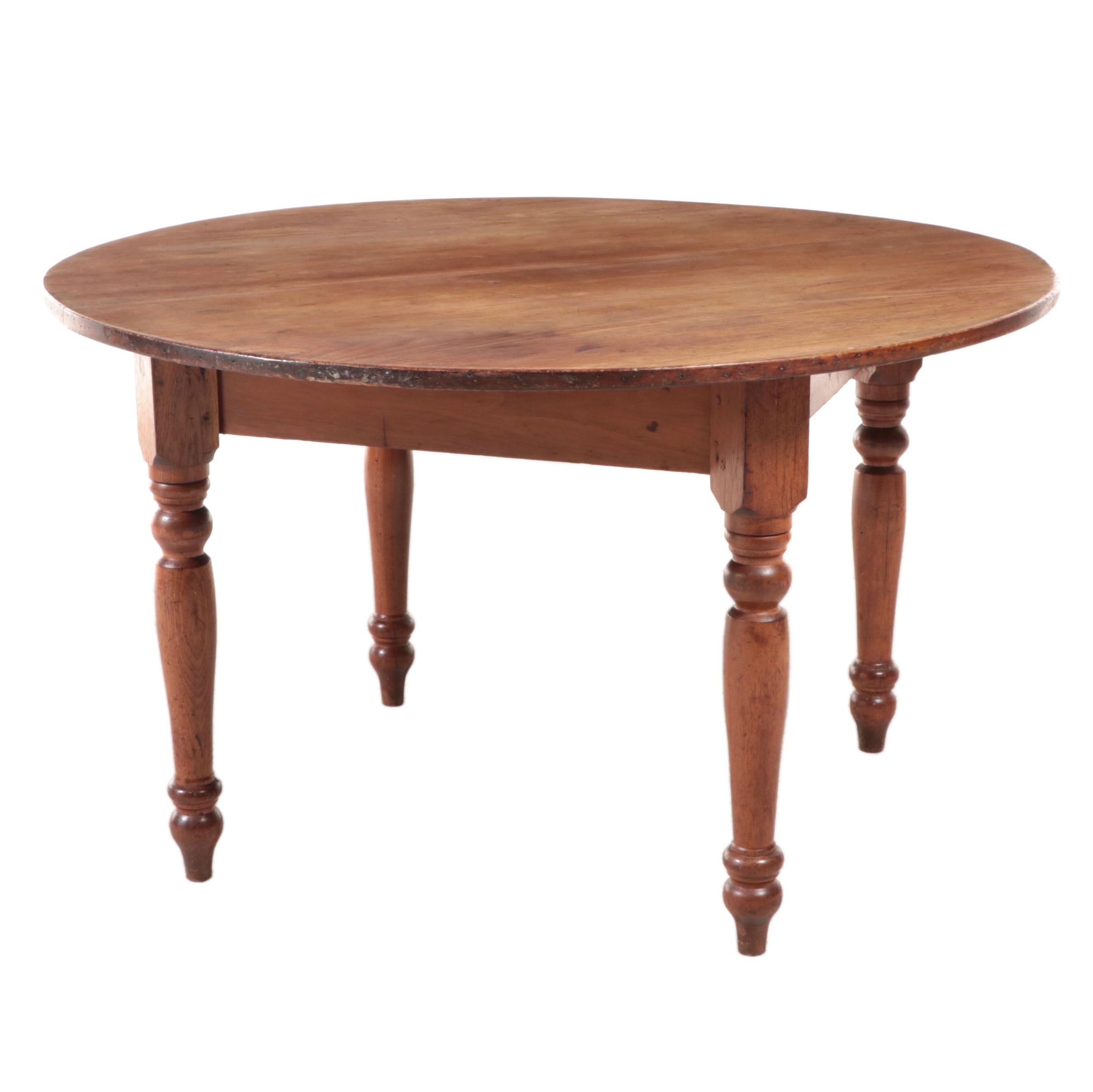 American Primitive Pine, Poplar, and Walnut Dining Table, 19th Century