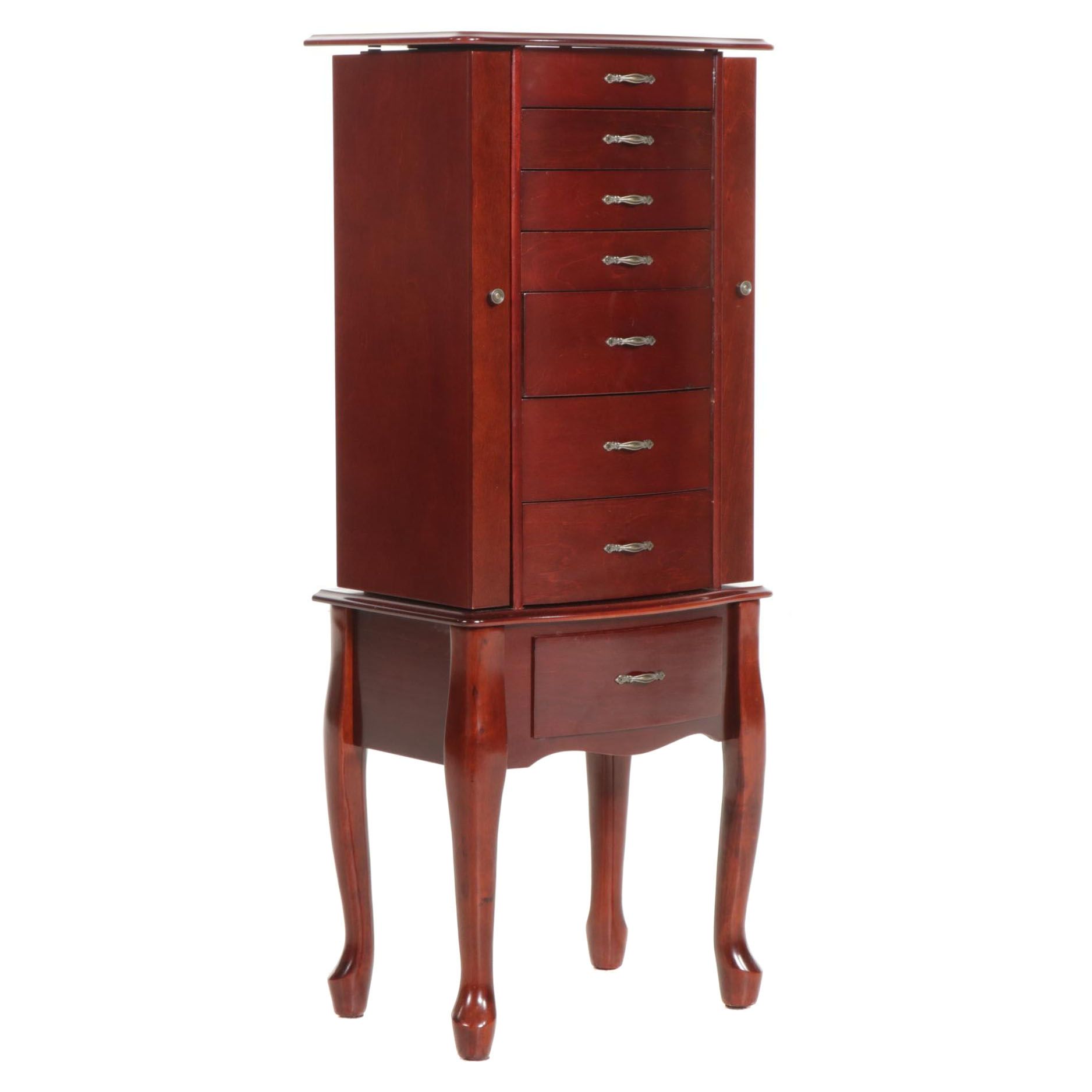 Queen Anne Style Cherry Jewelry Armoire