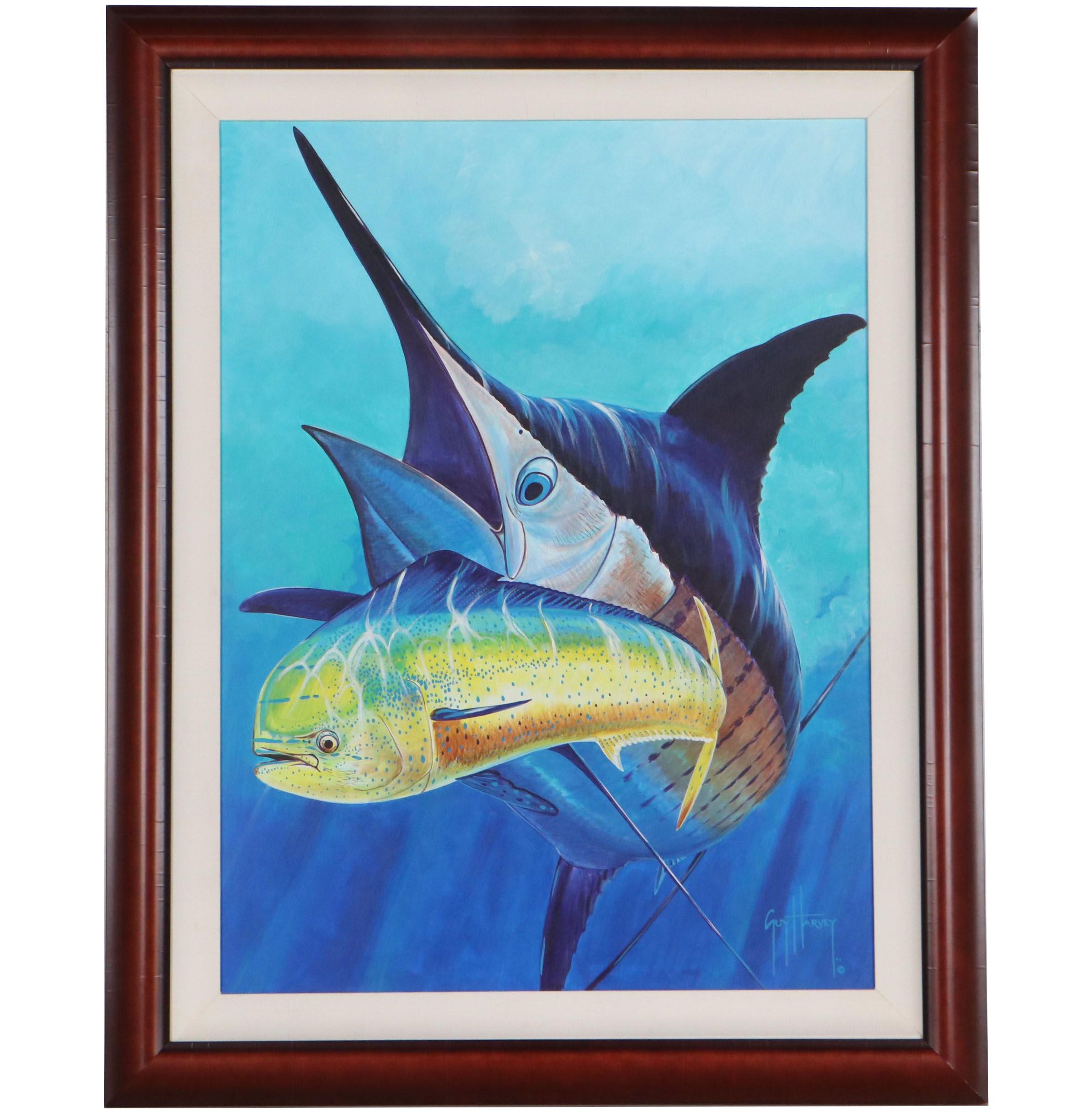 Guy Harvey Large-Scale Acrylic Painting of Swordfish and Mahi-Mahi, 2007