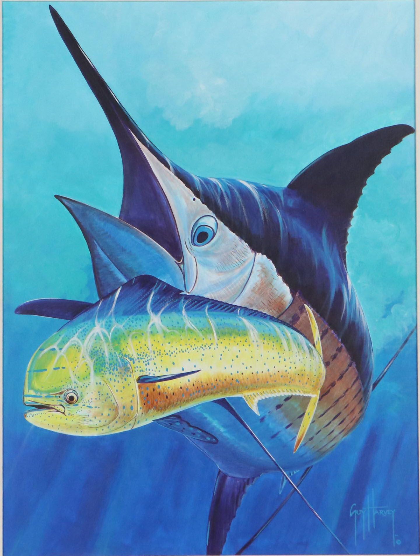 Guy Harvey Large-Scale Acrylic Painting of Swordfish and Mahi-Mahi, 2007