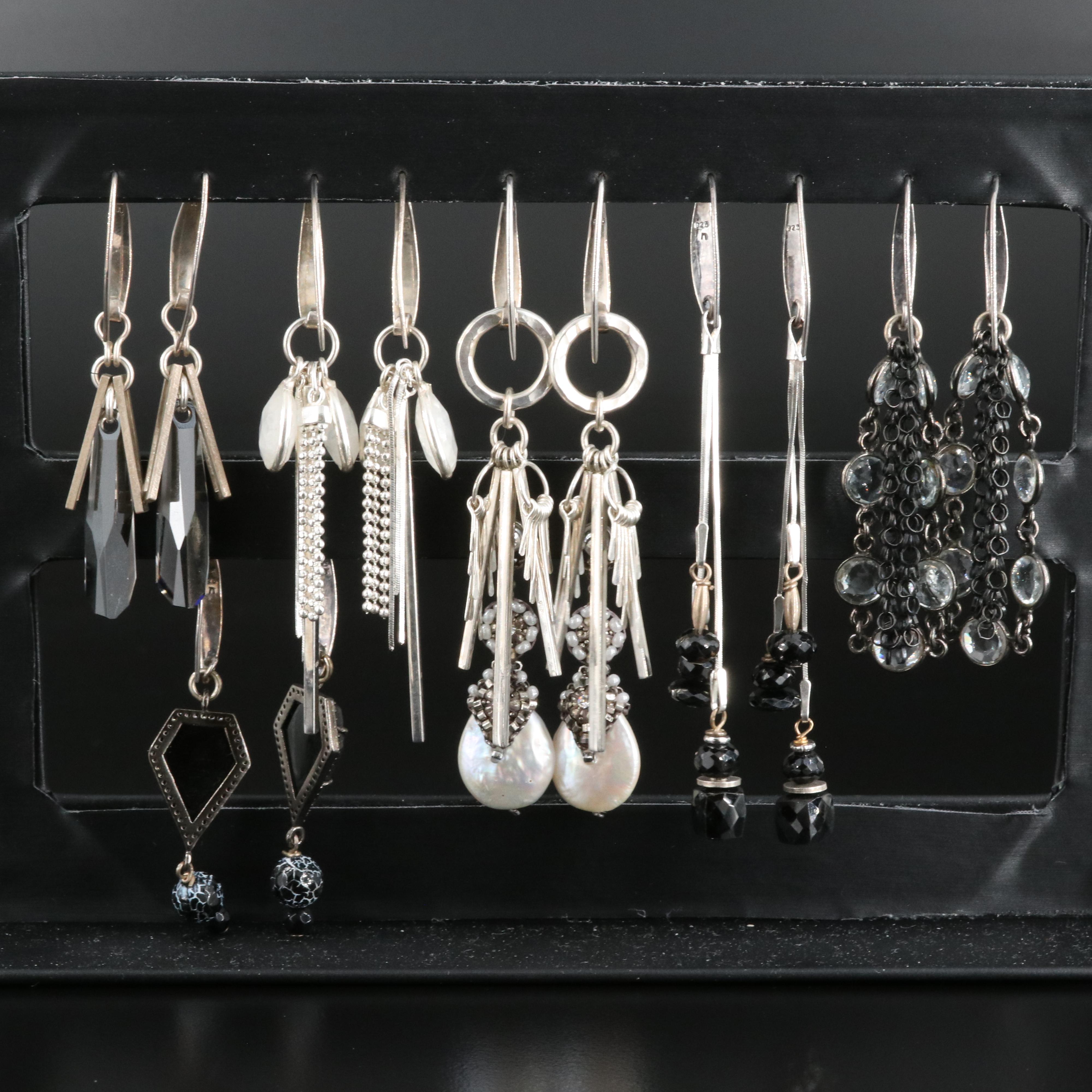 Sterling Earrings Selection with Rainbow Moonstone and Black Onyx