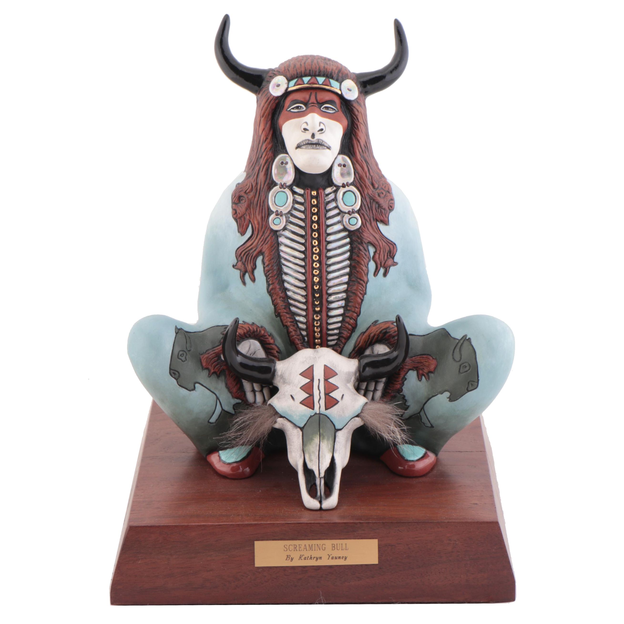 Kathryn Yauney Hand-Painted Ceramic Sculpture "Screaming Bull," 2005