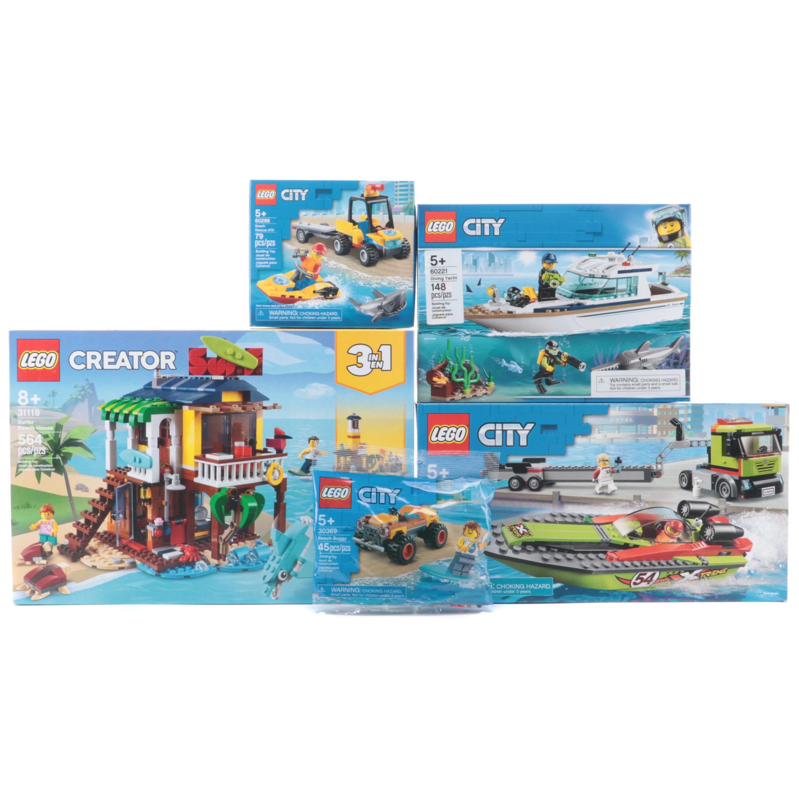 LEGO CITY and Creator Beach and Boating Building Kits