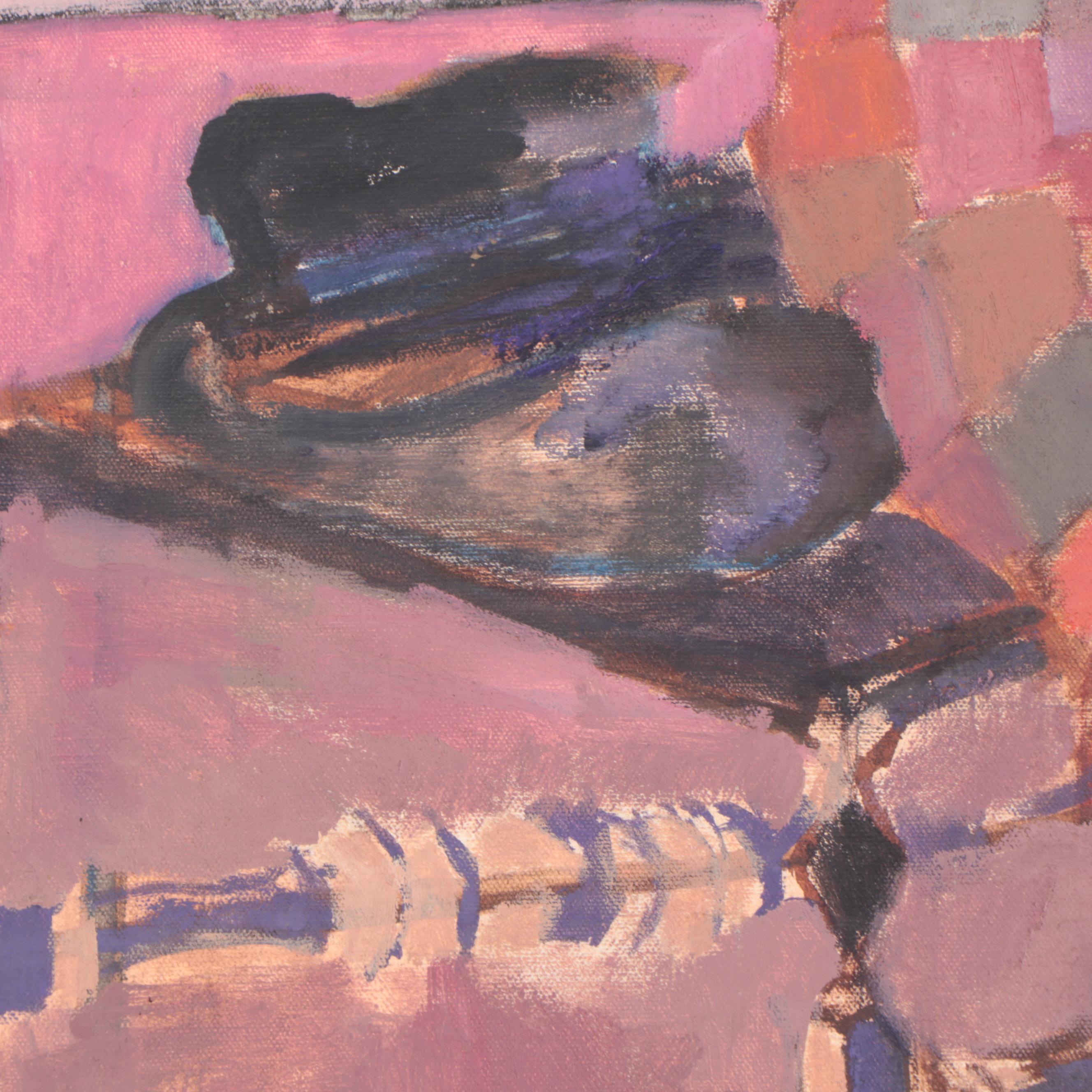 Modernist Oil Painting of Seated Figure Looking Out Window