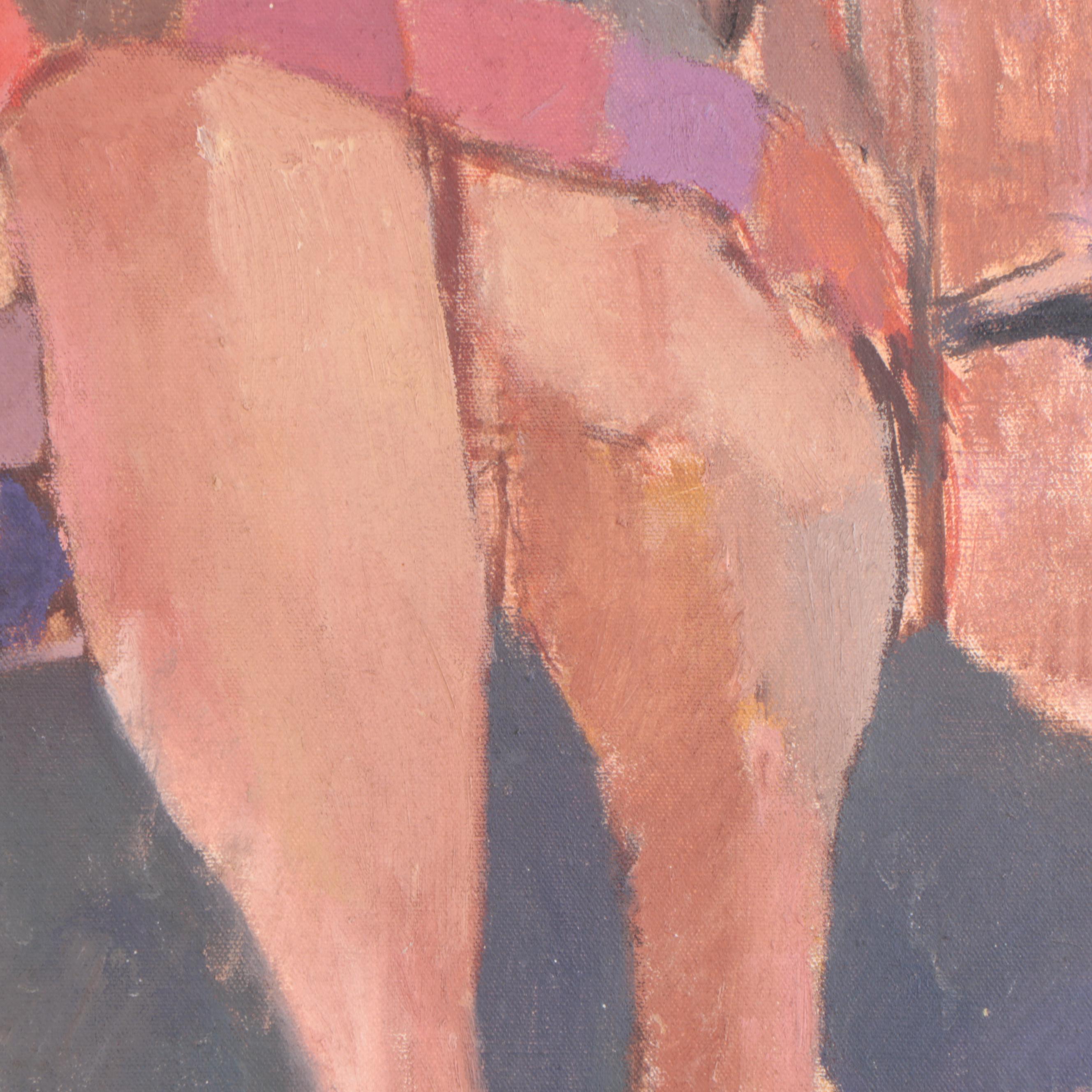 Modernist Oil Painting of Seated Figure Looking Out Window