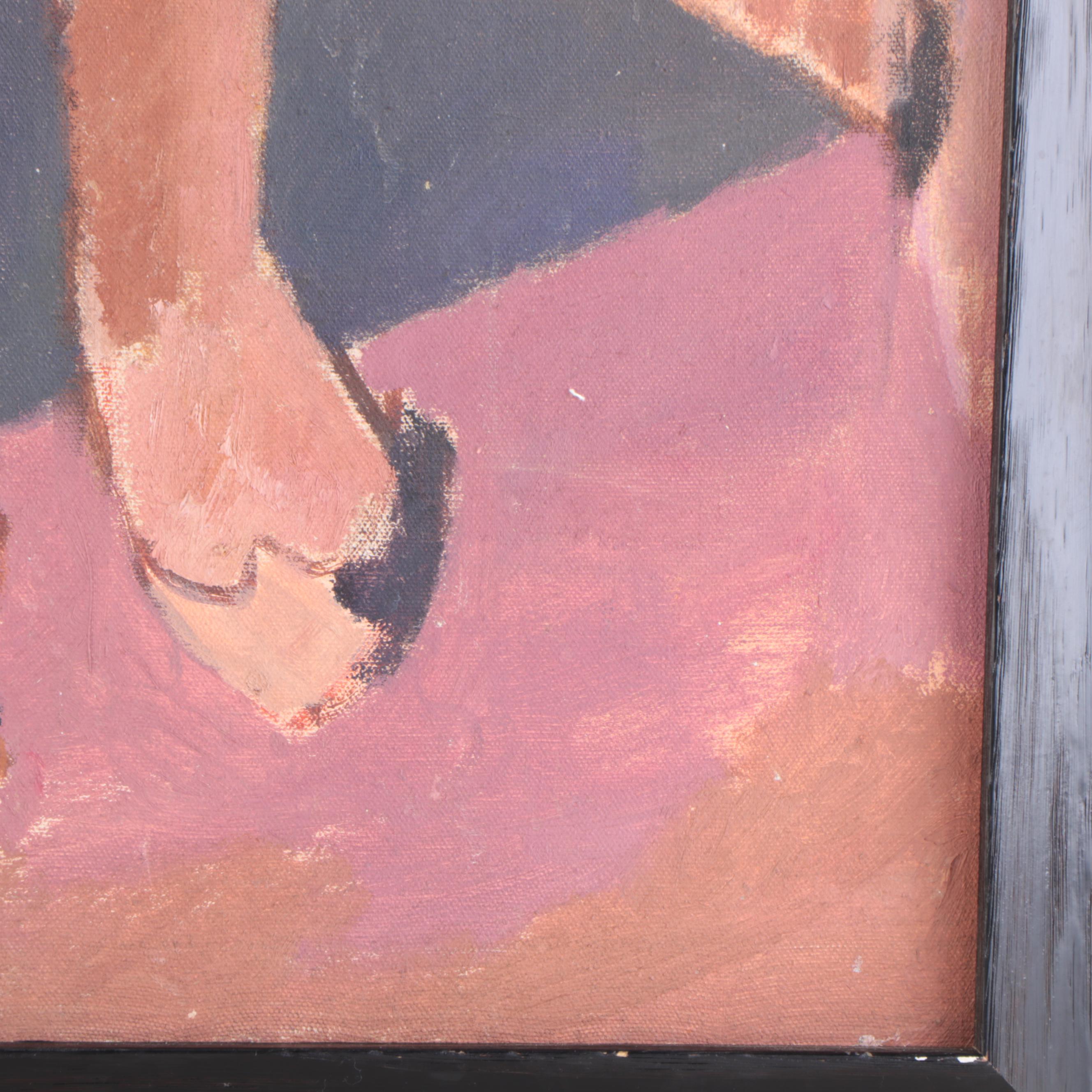 Modernist Oil Painting of Seated Figure Looking Out Window