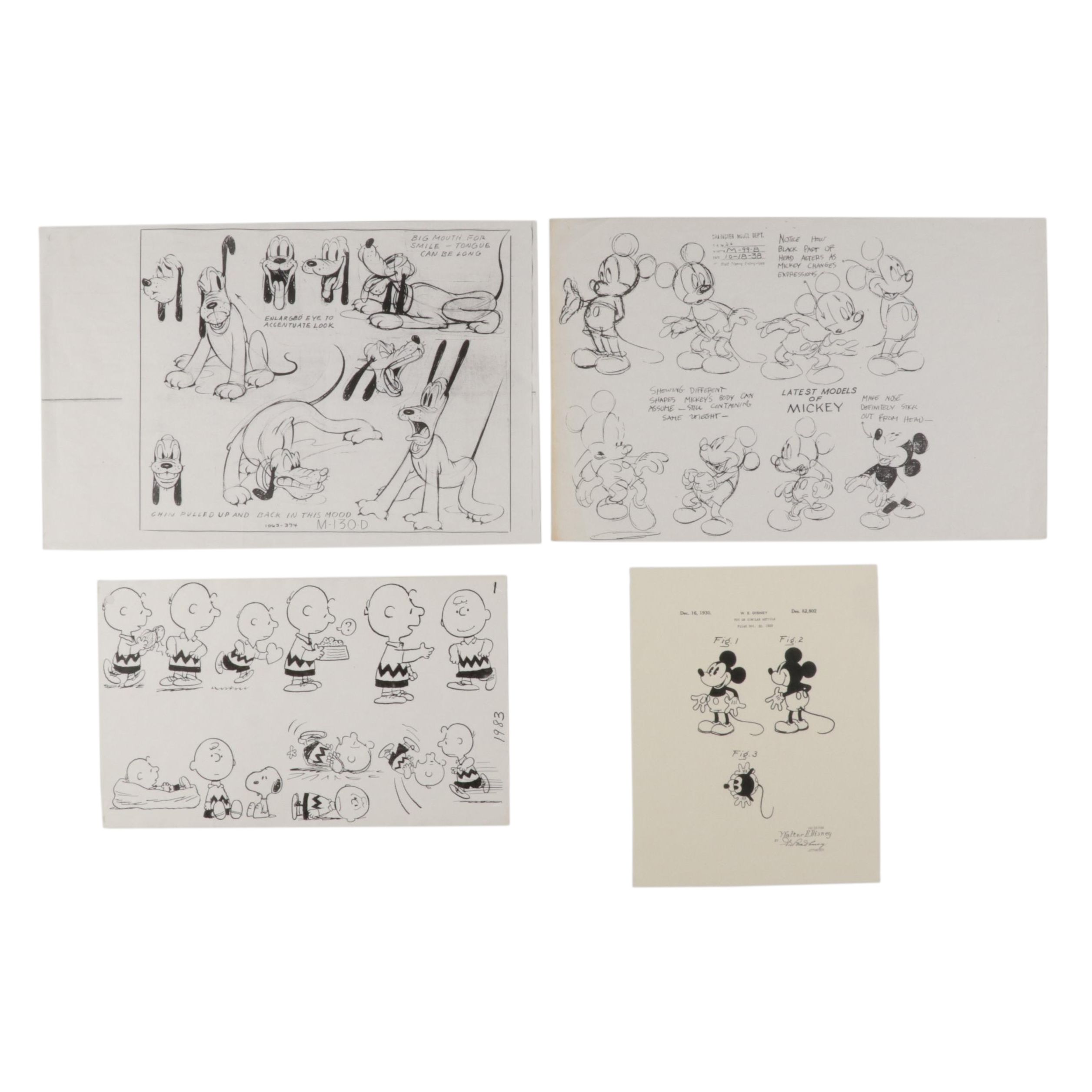 Character Model Sketches Lithographs After Walt Disney and Charles Schulz