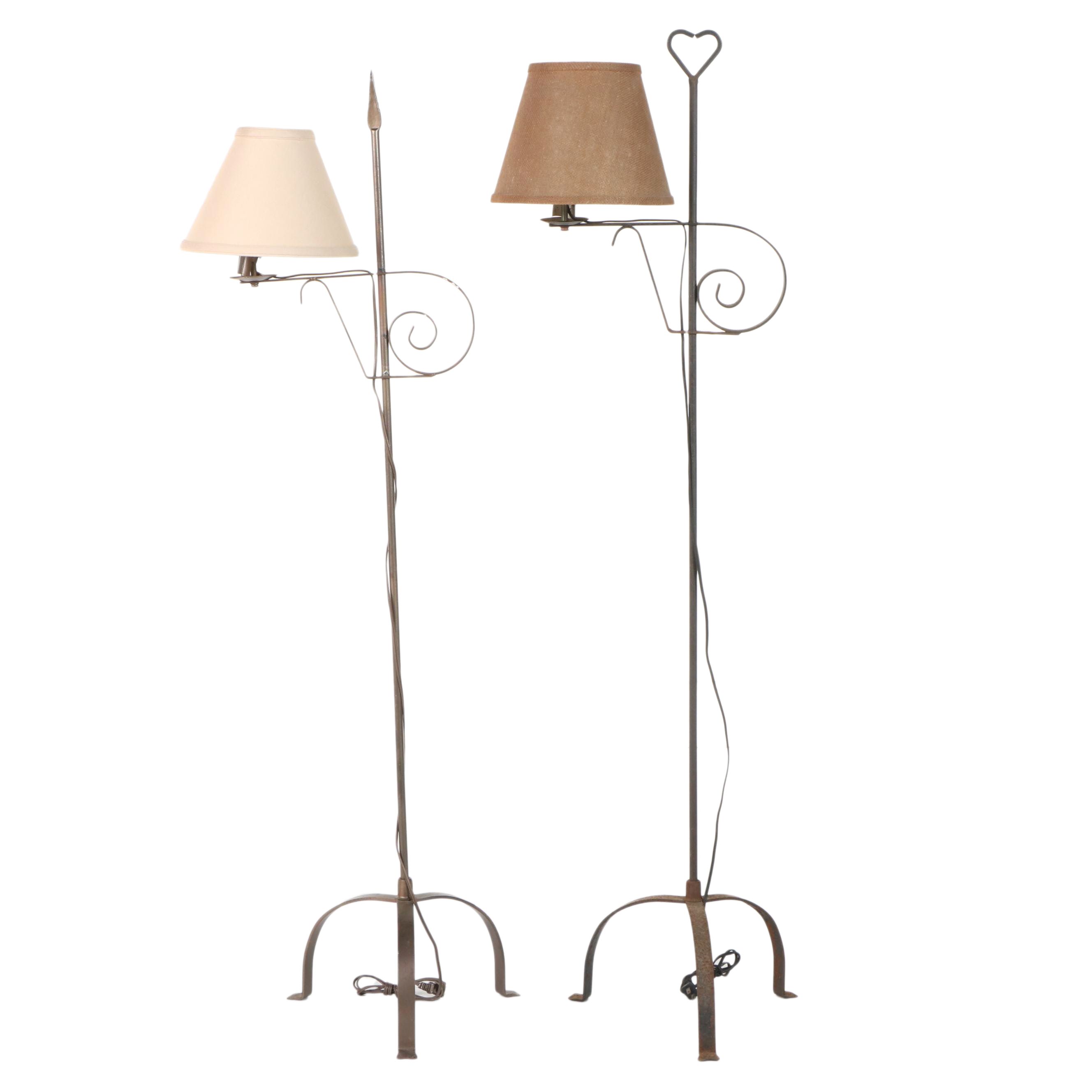 Two Colonial Style Wrought Iron Floor Lamps