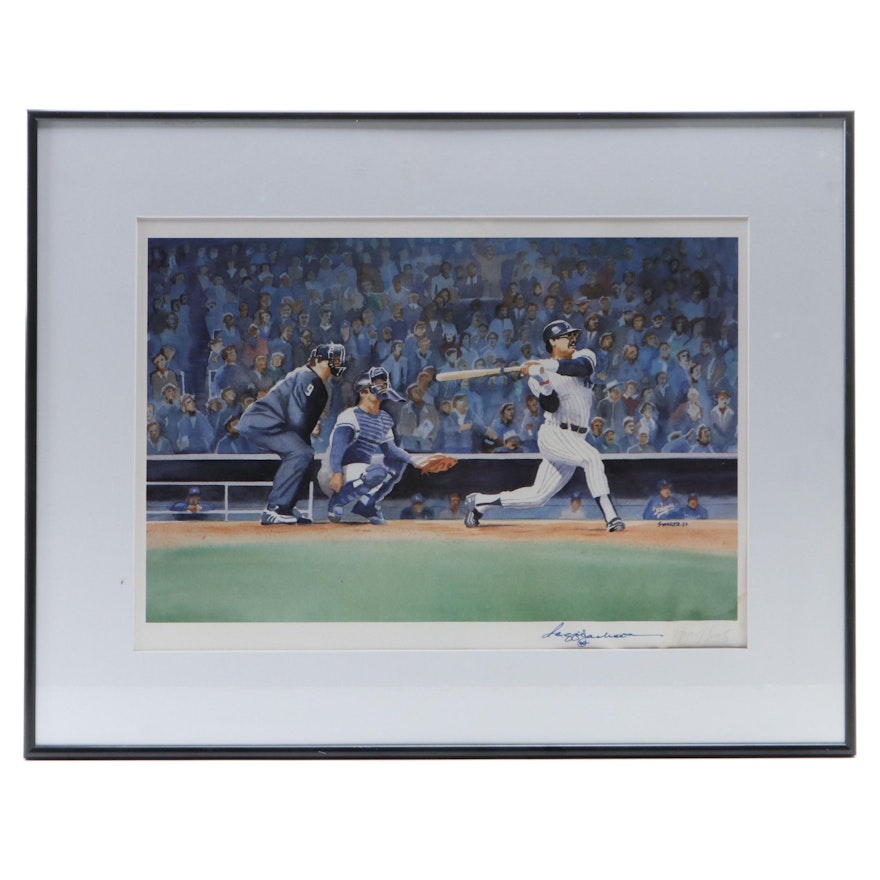 New York Yankees Reggie Jackson Signed Framed 1977 World Series Print