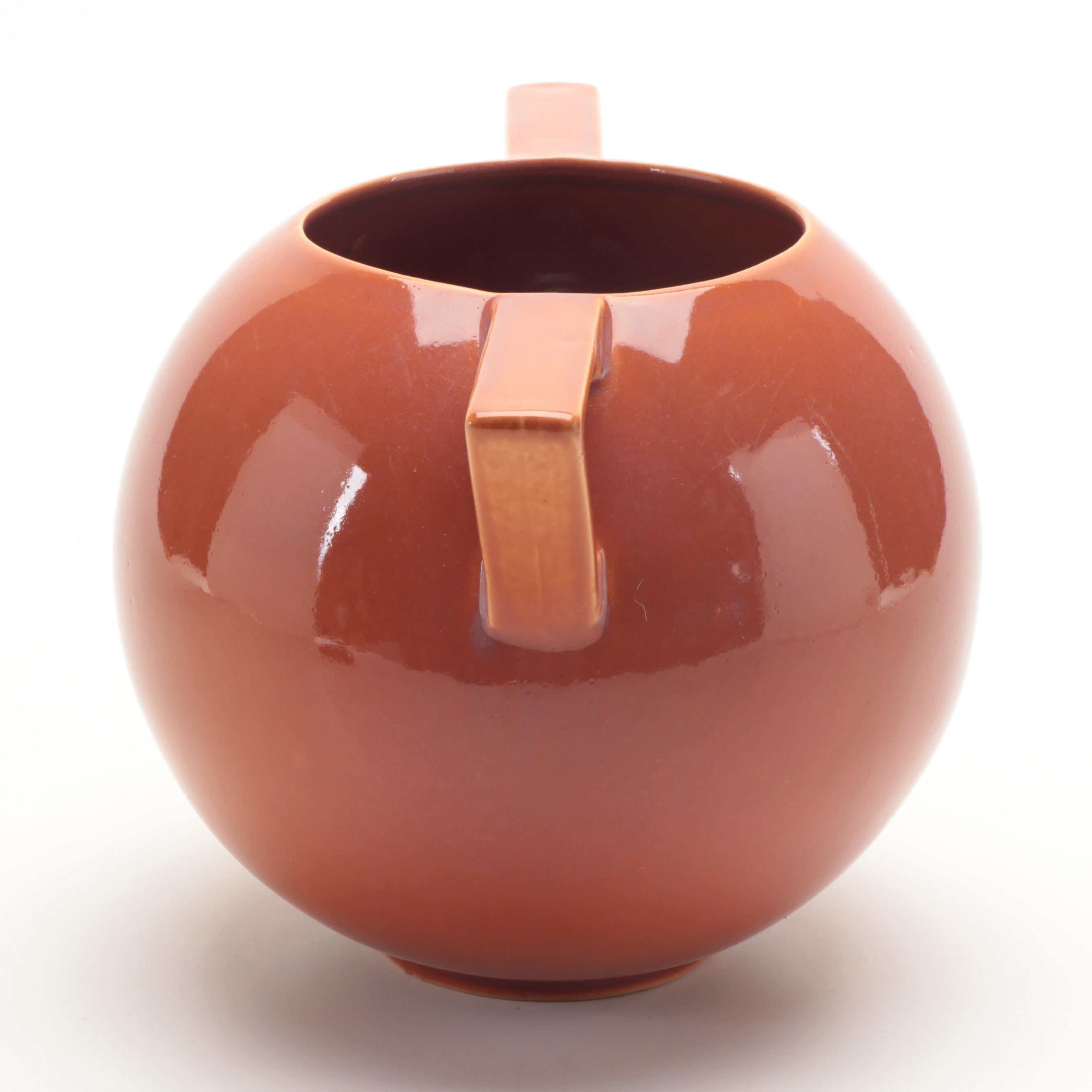 Roseville Pottery "Rozane" Burnt Orange Glazed Handled Sphere Vase, 1940s