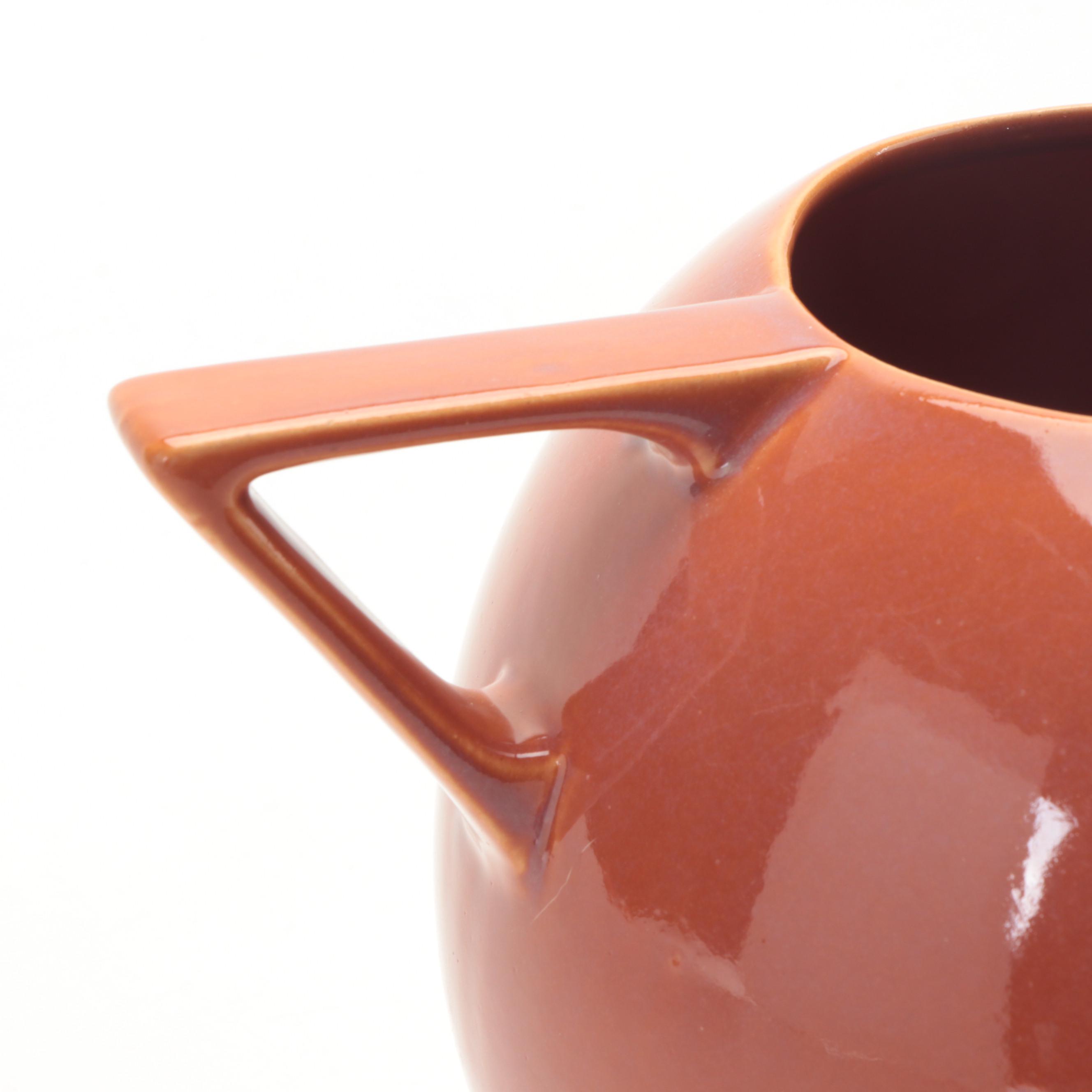 Roseville Pottery "Rozane" Burnt Orange Glazed Handled Sphere Vase, 1940s