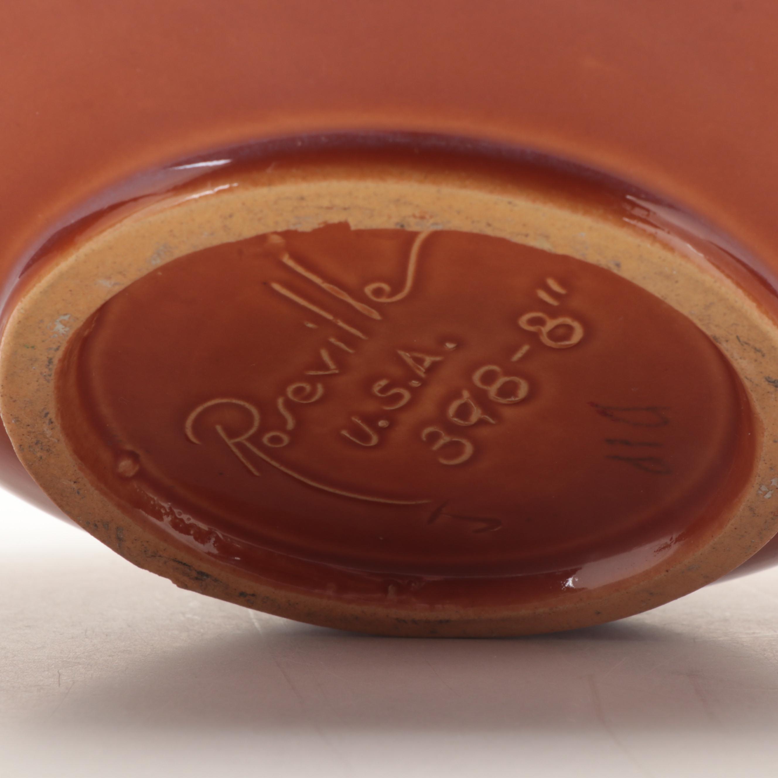 Roseville Pottery "Rozane" Burnt Orange Glazed Handled Sphere Vase, 1940s