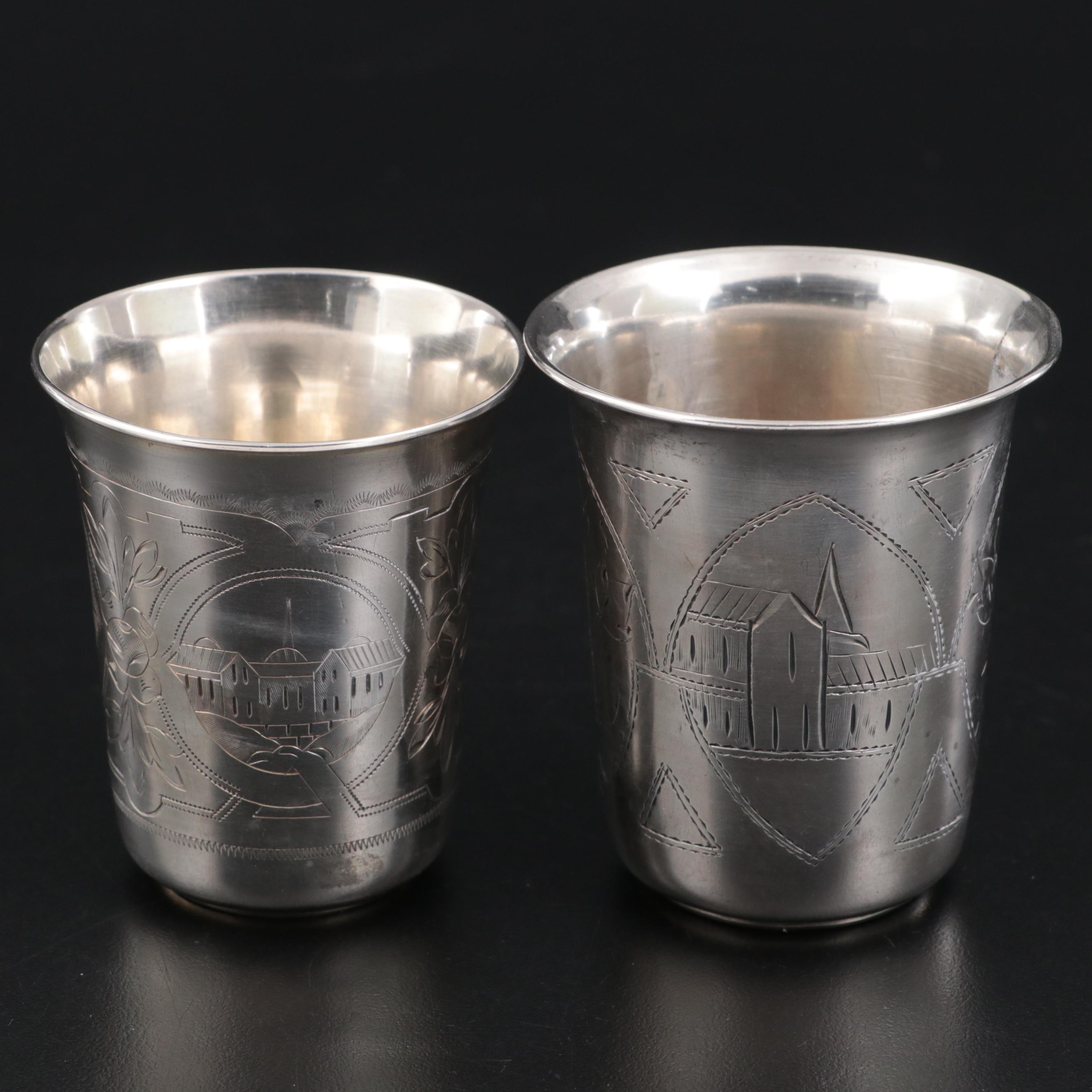 Russian Chased .875 Silver Vodka Cups, Late 19th Century